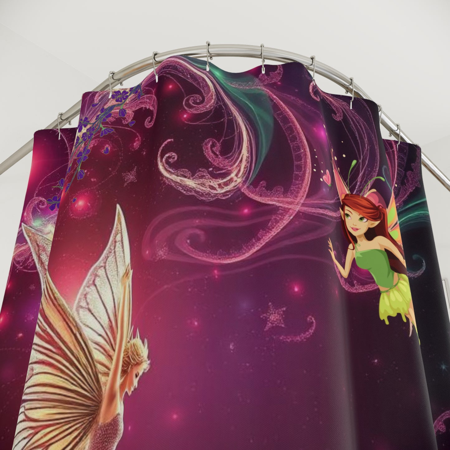 Fairies Shower Curtain, Fantasy Bathroom Decor, Whimsical Shower, Curtain Fairy Tale Bathroom Accessories, Fairy Themed Home Decor, Floral and Fairy Design Dreamy Bathroom Accessories Shower Curtains