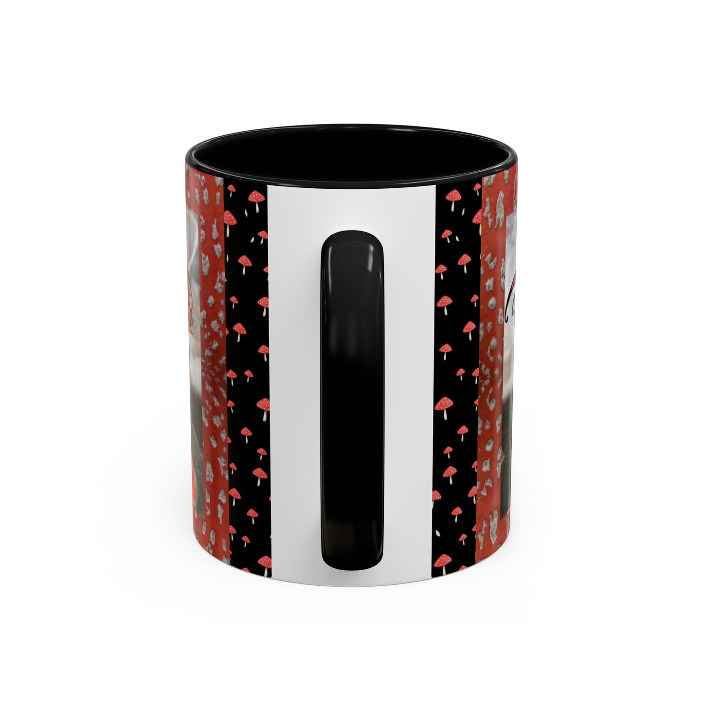 Fairy Coffee Mug, Red Mushroom Fairy Cup, Whimsical Ceramic Mug, Black and Red Mushroom Mug, Nature-Inspired Drinkware, Magical Fairy Tale Coffee Cup, (11, 15oz)