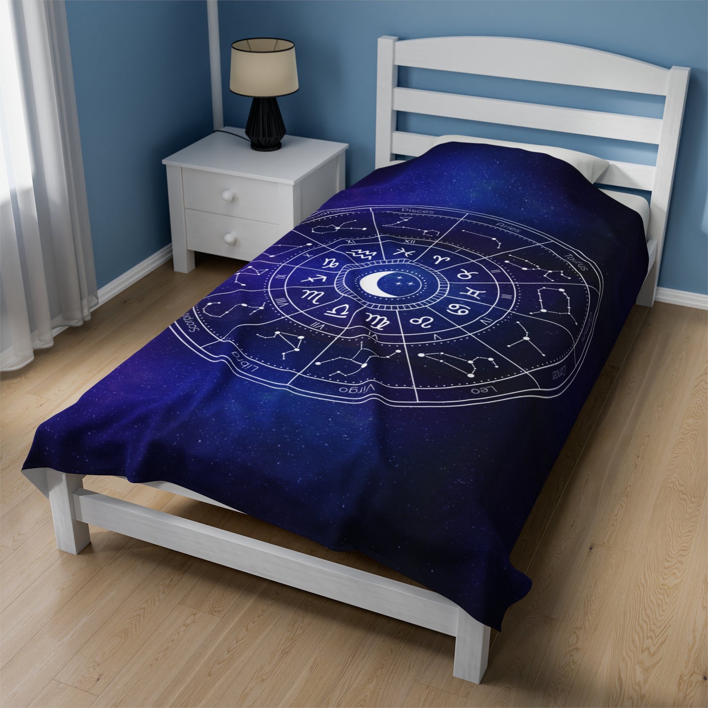 Star Signs Plush Blanket, Blue Galaxy Zodiac Throw Blanket, Velveteen Astrology Blanket, Zodiac Birth Chart Blanket. Birthday zodiac blanket gift.