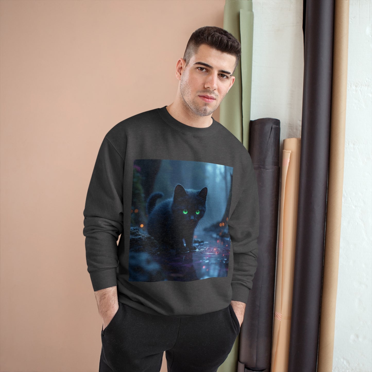 #BlackCatSweatshirt, #CatApparel, #BlackCatMagic, #CatFashion, #MysticalKitty, #FelineFashion, #BlackCatDesign, #WitchyVibes, #CatLoverStyle, #EnchantedCat, Champion Sweatshirt