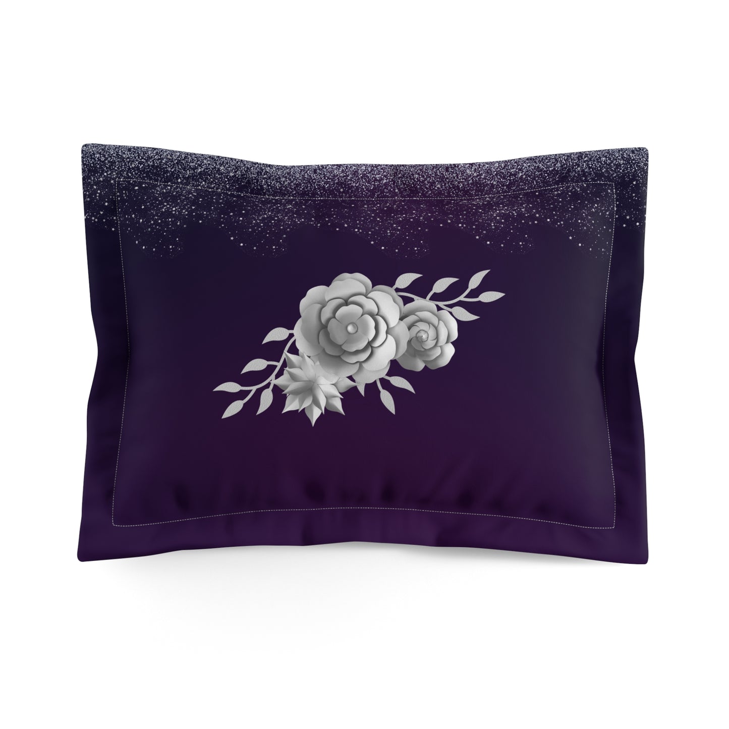 Dark Purple Pillow Sham, Silver Floral Pillow Cover, Glitter Accent Pillow Sham, Elegant Purple Bedding, Glamorous Bedroom Decor, Microfiber Pillow Sham