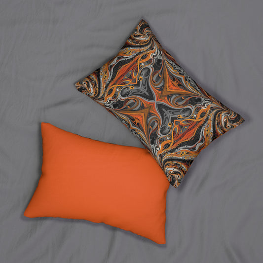 Orange Gray Black Lumbar Pillow, Paisley Pattern Pillow, Elegant Home Décor, Decorative Throw Pillow, Boho Chic Pillow Design.