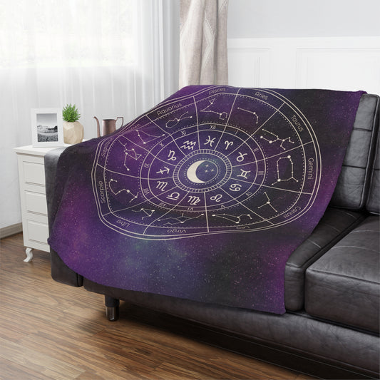 Star Signs Blanket, Birth Chart Throw Blanket, Purple Galaxy Astrology Blanket, Zodiac Symbols Cozy Blanket, Celestial Home Decor Blanket, Microfiber Blanket