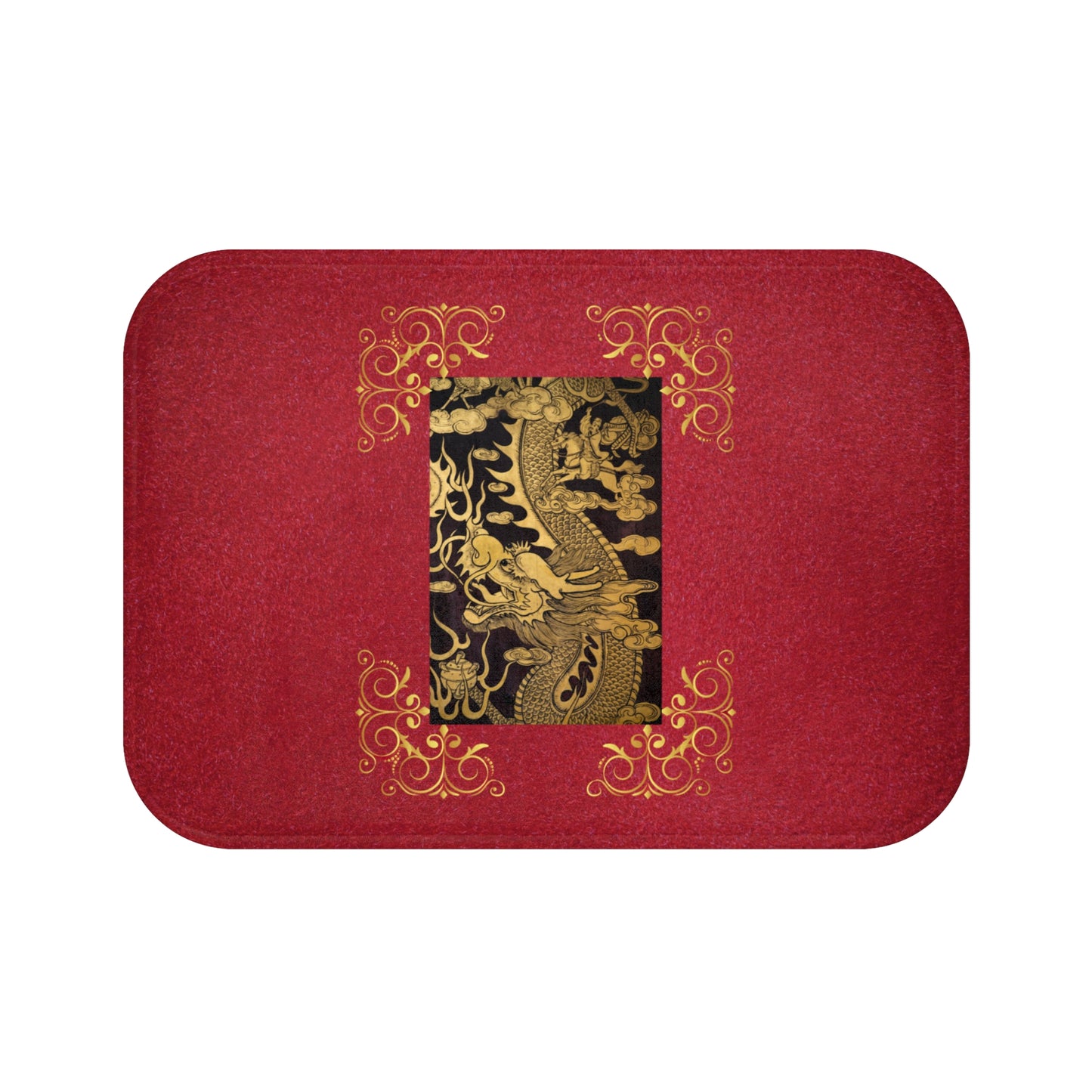 Chinese Dragon Bathmat, Red and Gold Bathroom, Mat Dragon-Themed Bathmat, Luxury Asian Bathroom Decor, Elegant Red and Gold Mat, Chinese Culture Bathroom Decor.