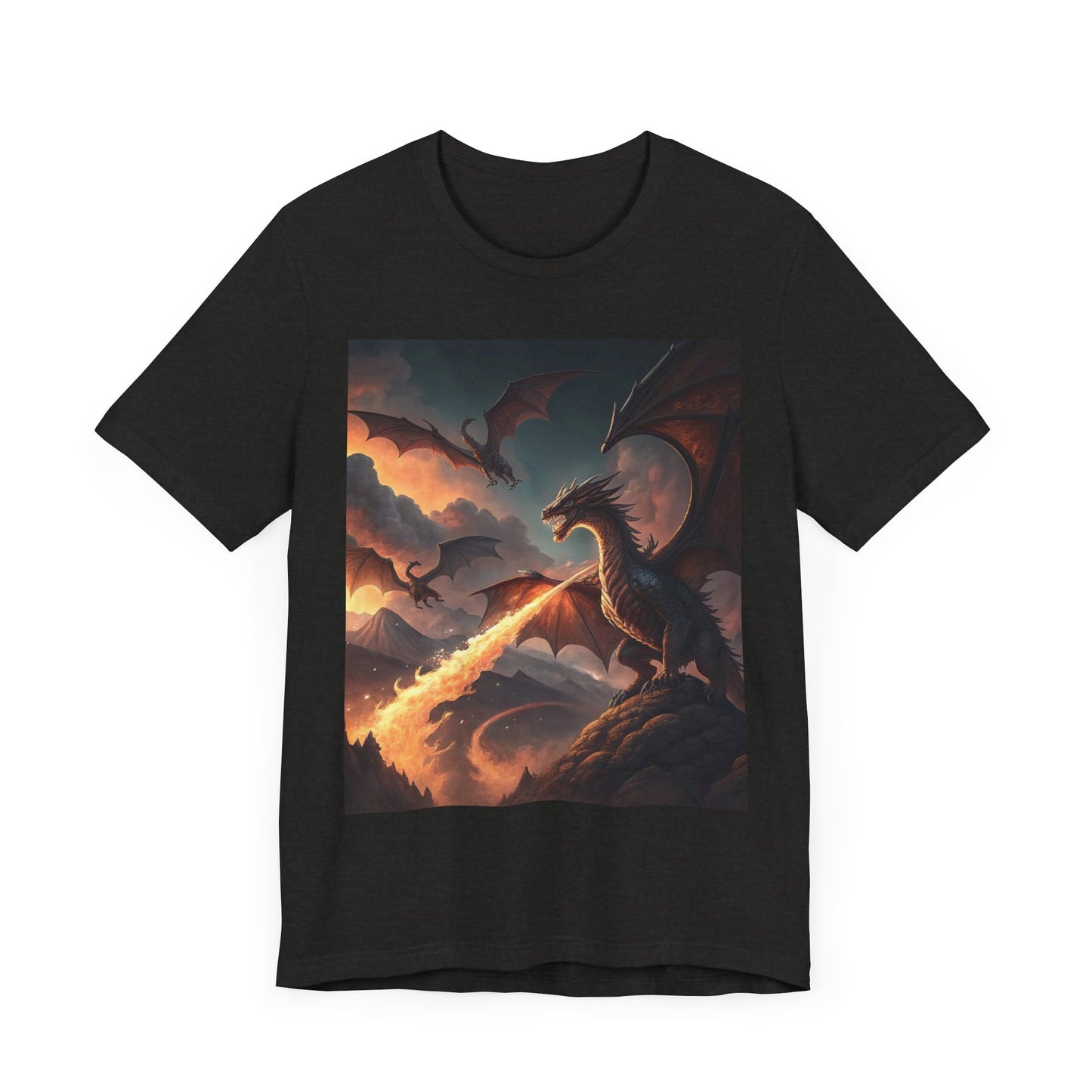 Dragon Graphic T-Shirt, Fire-Breathing Dragon Tee, Fantasy Dragon Shirt Smoky Background, Dragon T-Shirt, Mythical Creature Apparel.