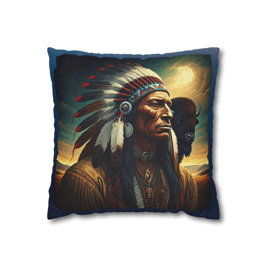 Decorative Pillow Indian Chief Pillow Buffalo Art Pillow, Native American Design Cultural, Home Décor Tribal Throw Pillow, Heritage Accent Pillow Soft Square Cushion, Buffalo Spirit Décor, Spun Polyester Square Pillowcase