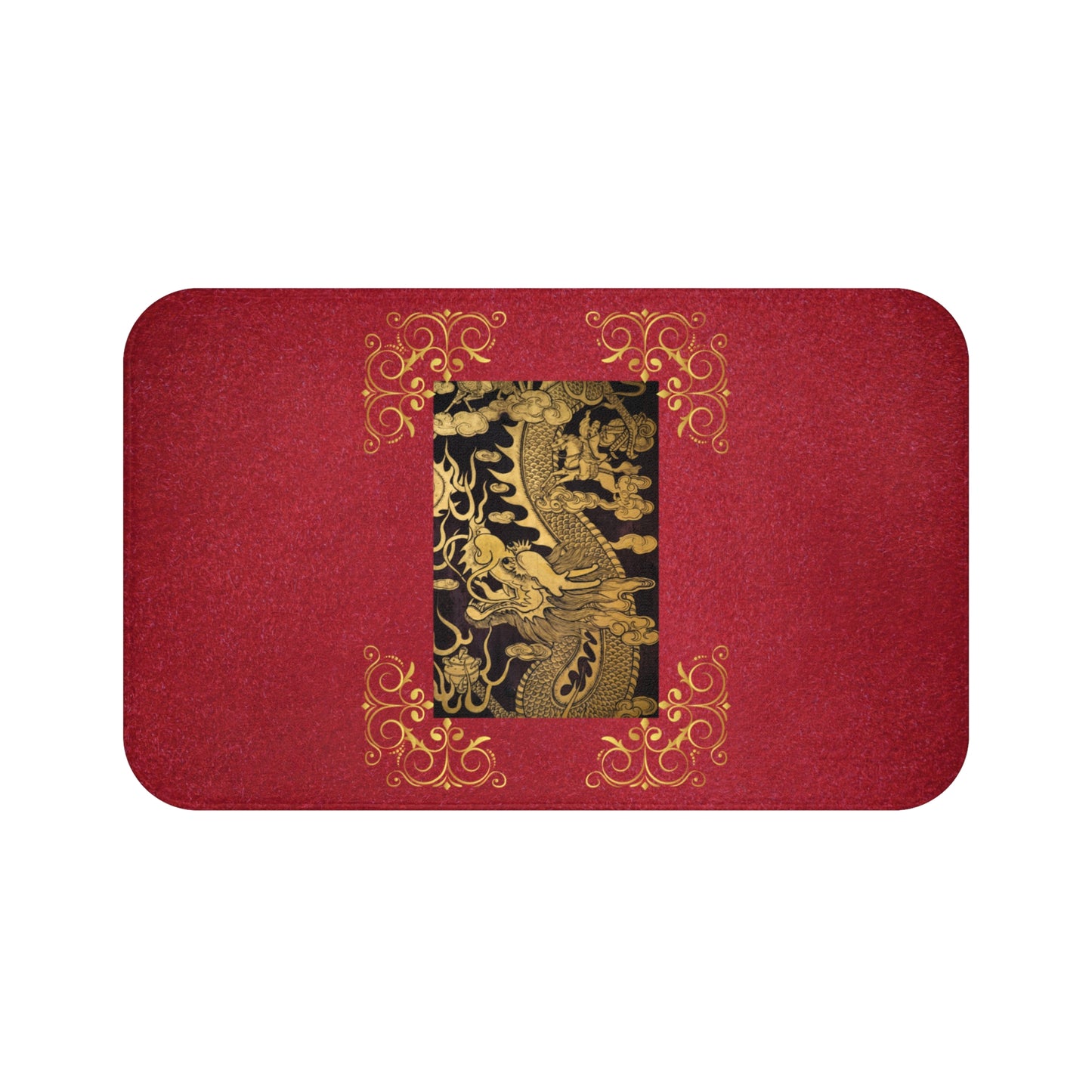 Chinese Dragon Bathmat, Red and Gold Bathroom, Mat Dragon-Themed Bathmat, Luxury Asian Bathroom Decor, Elegant Red and Gold Mat, Chinese Culture Bathroom Decor.