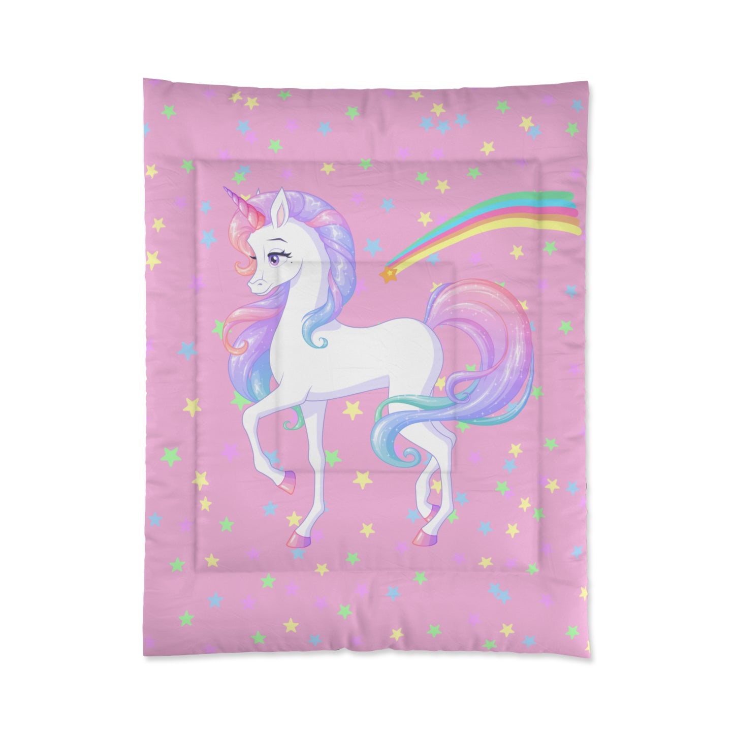 Pink Unicorn Comforter for Girls, Twin and Full Unicorn Bedding, Rainbow and Stars Comforter, Whimsical Pink Bedroom Decor.