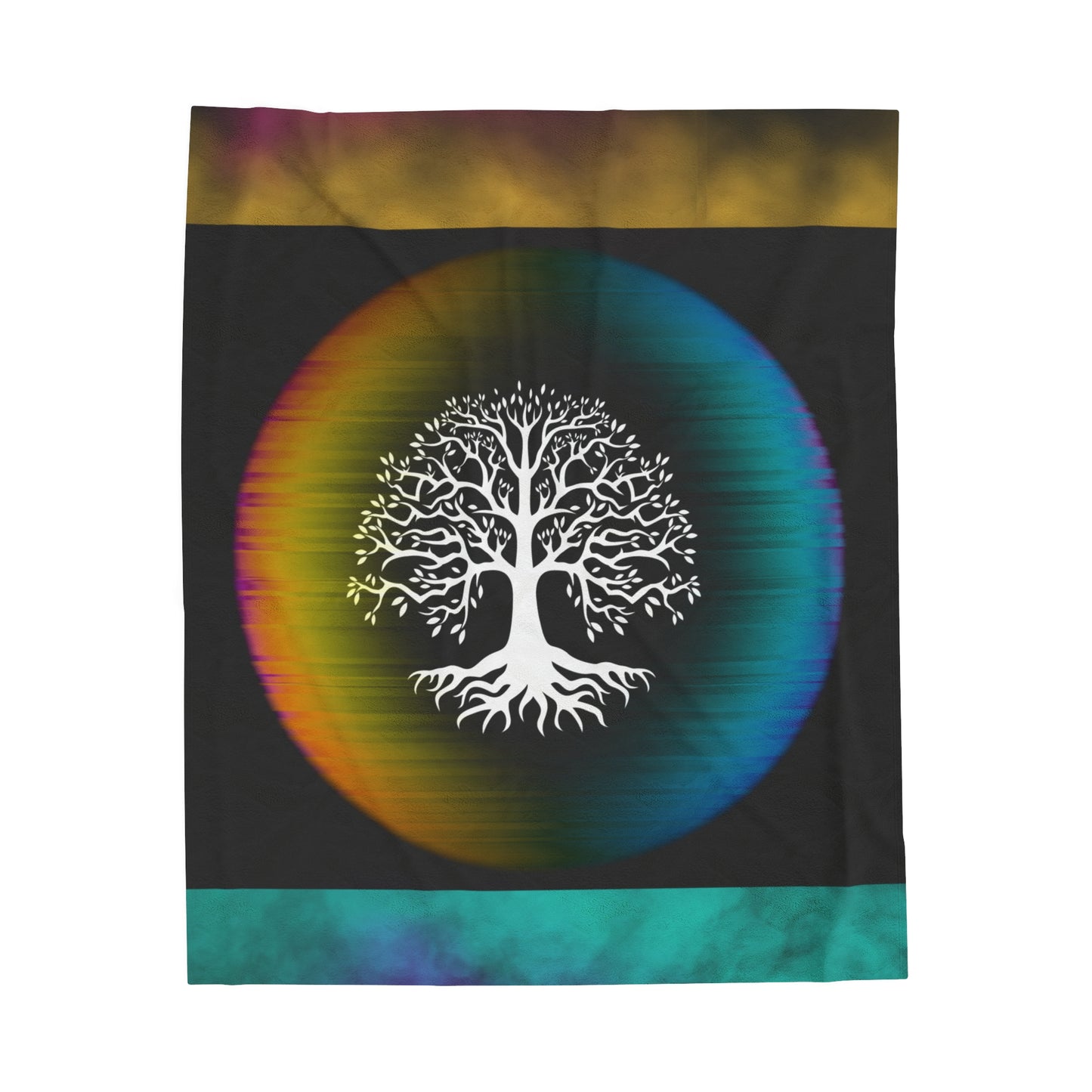 Tree of Life Plush Blanket, Rainbow Circle Velveteen Throw, Spiritual Home Decor Blanket, Cozy and Soft Symbolic Blanket, Nature-Inspired Velveteen Blanket.