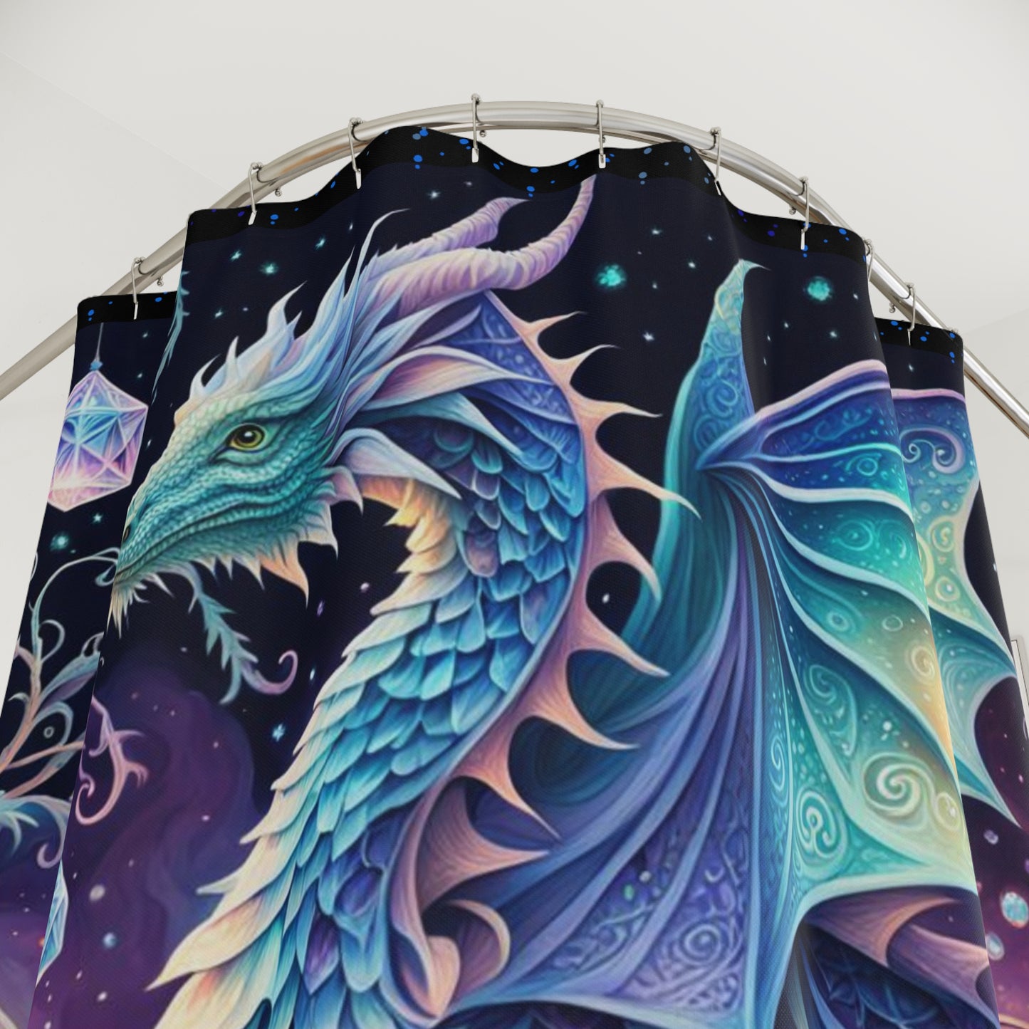 Dragon shower curtain, Crystal garden design shower Curtain, Fantasy bathroom décor, Mythical creature shower curtain, Crystal-themed décor Bathroom décor, Dragon décor, Shower Curtains