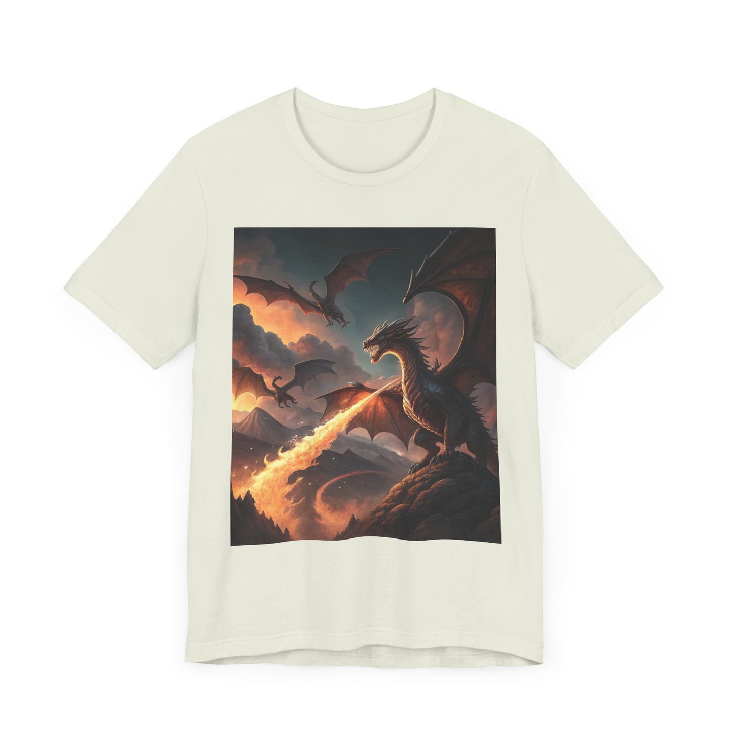 Dragon Graphic T-Shirt, Fire-Breathing Dragon Tee, Fantasy Dragon Shirt Smoky Background, Dragon T-Shirt, Mythical Creature Apparel.