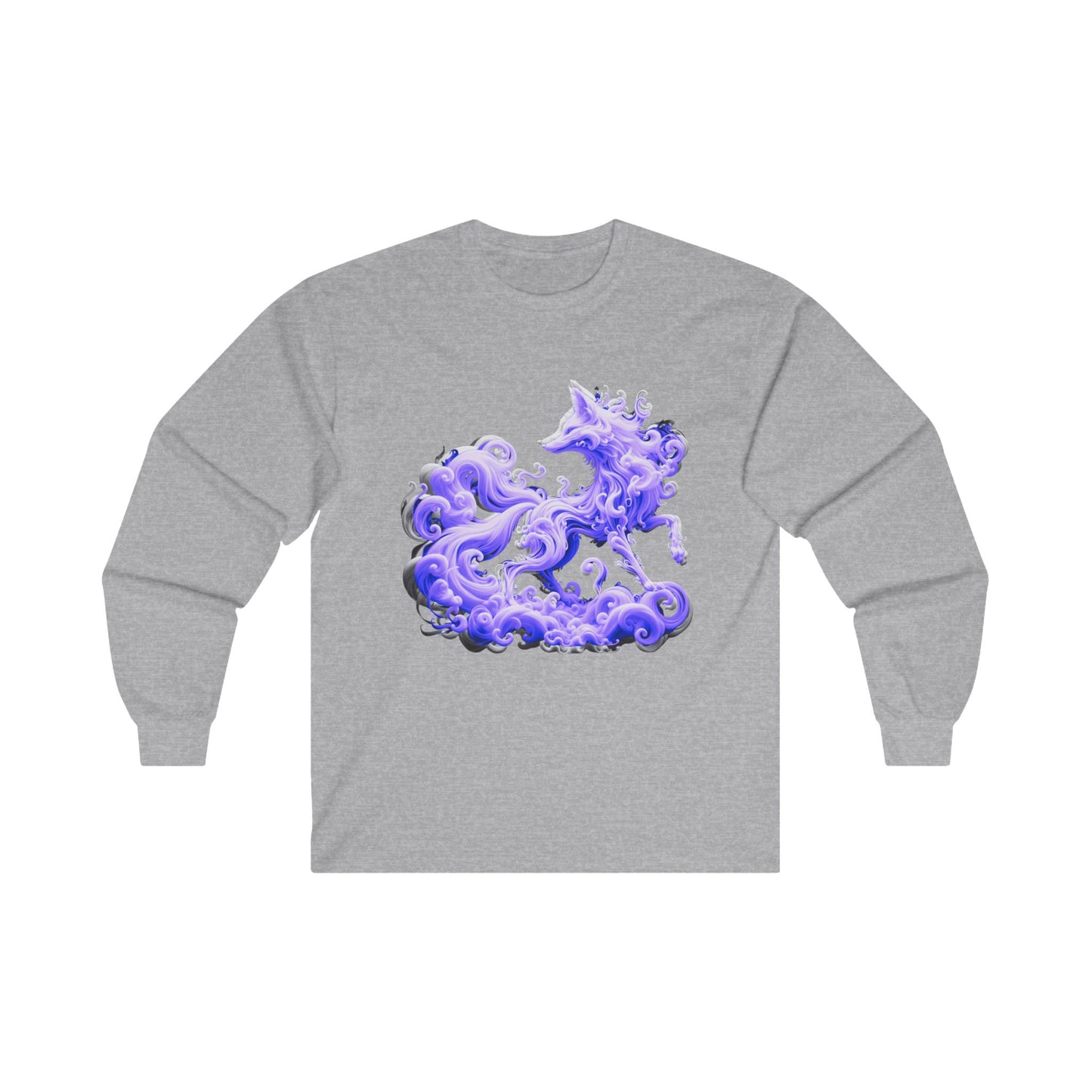 Foxy Lady long sleeved Tee, Swirled colors Fox Purple and white tee, Fox Design Long Sleeve, Graphic Tee Stylish Animal Print Tee, Unique Fox long sleeved Tee, Unisex Ultra Cotton Long Sleeve Tee