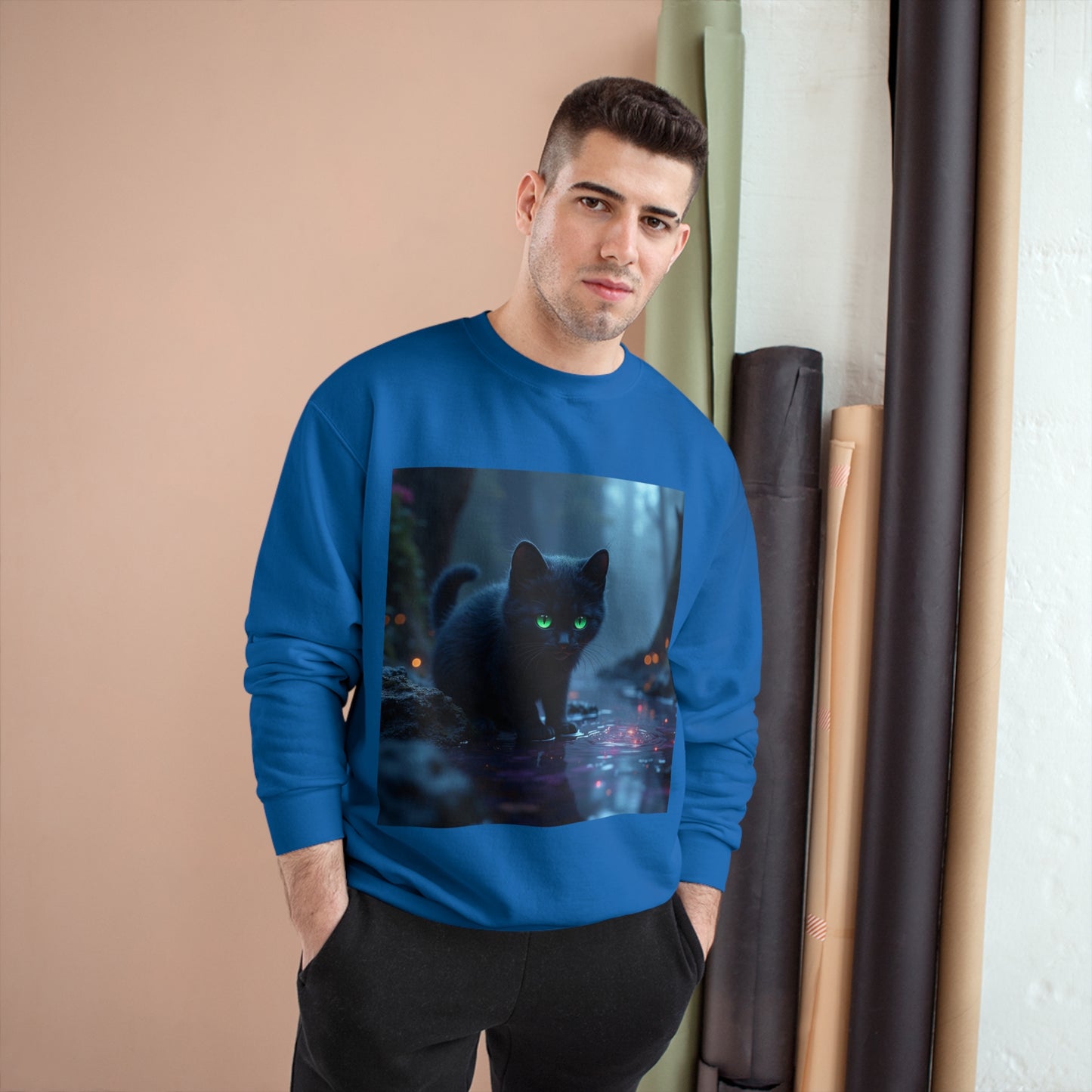 #BlackCatSweatshirt, #CatApparel, #BlackCatMagic, #CatFashion, #MysticalKitty, #FelineFashion, #BlackCatDesign, #WitchyVibes, #CatLoverStyle, #EnchantedCat, Champion Sweatshirt