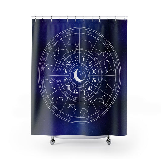 Star Signs Shower Curtain Birth Chart Zodiac Bathroom Decor Blue Galaxy Astrology Shower Curtain Horoscope-Inspired Bathroom Accessories Celestial Bathroom Shower Curtain