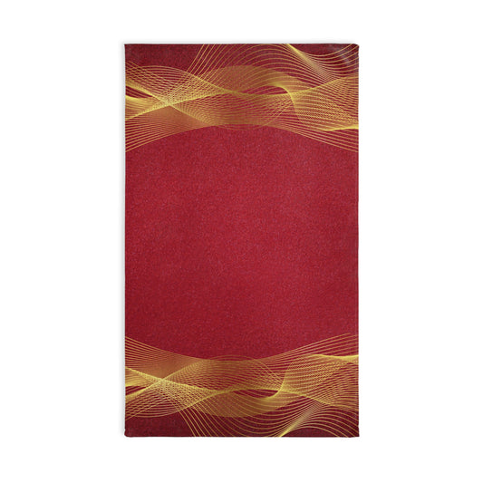 Red and Gold Bathroom Accessories, Red with Gold Line Swirls Hand Towel, Luxury Bathroom Hand Towel, Gold Accented Hand Towel.