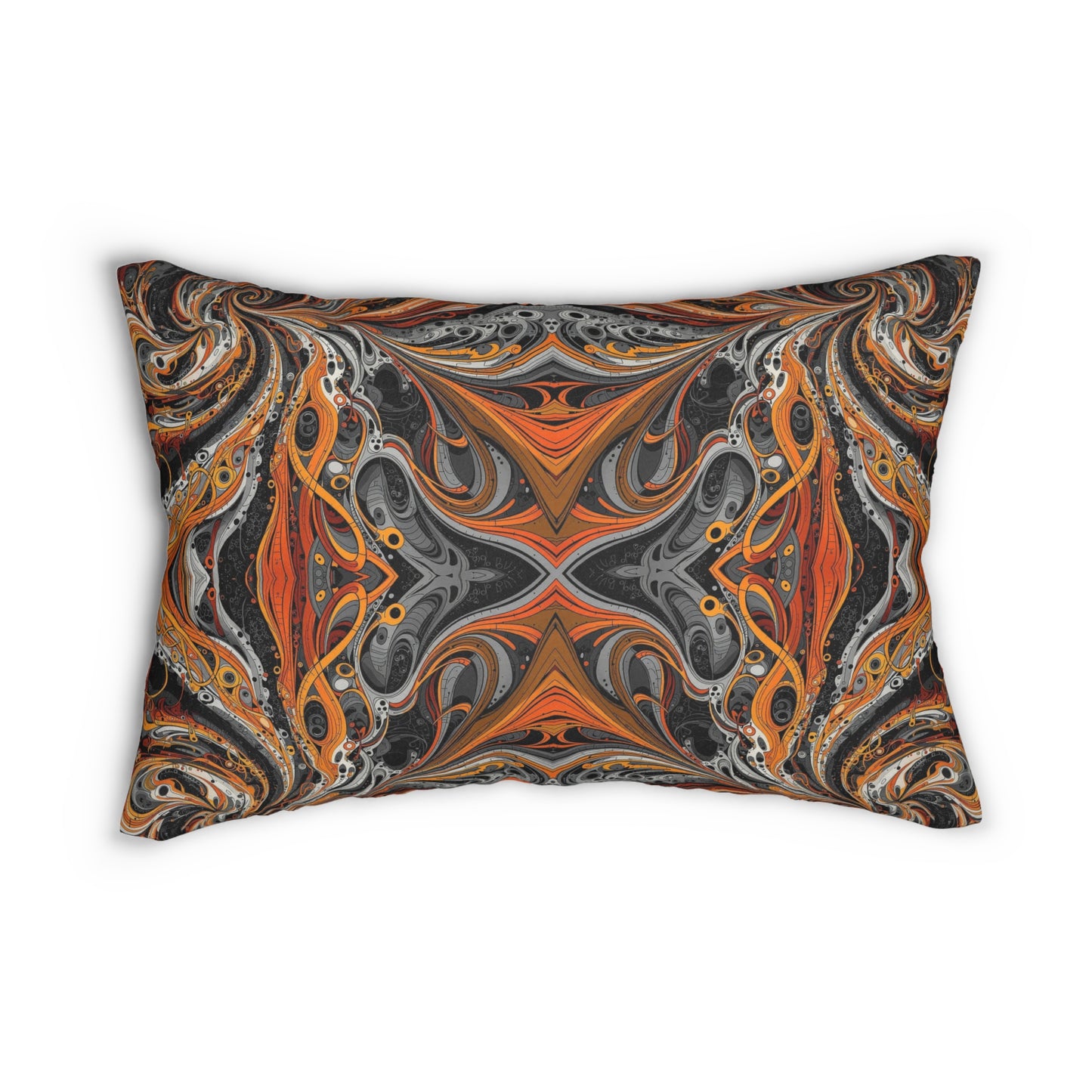 Orange Gray Black Lumbar Pillow, Paisley Pattern Pillow, Elegant Home Décor, Decorative Throw Pillow, Boho Chic Pillow Design.