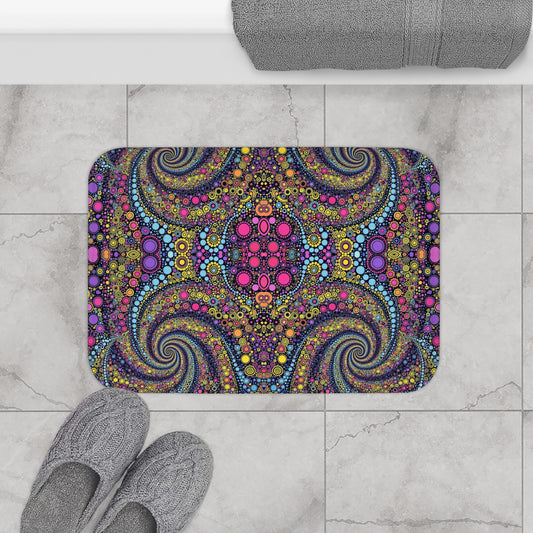 Wild Pattern Bathroom Rug, Colorful Geometric Bathmat, Eclectic Bathroom Accessories, Vibrant Bathroom Floor Mat, Bold Rainbow Bath Decor.