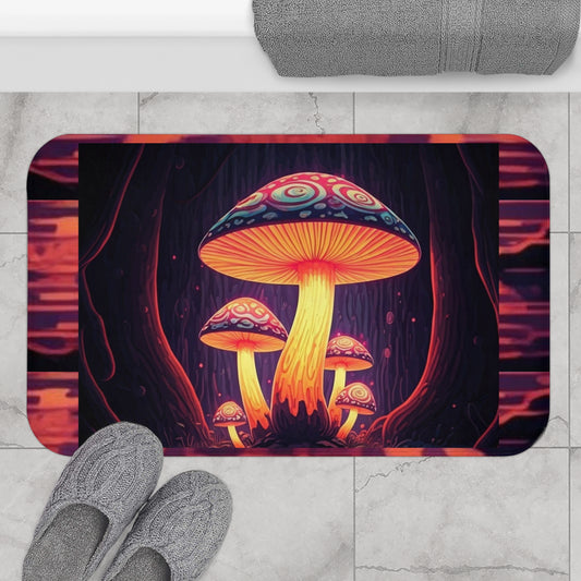 Trippy mushrooms bathmat, psychedelic bathmat, colorful bath decor, mushroom design bathmat, whimsical bathroom decor, surreal bathmat, unique bath decor, soft bathroom mat,