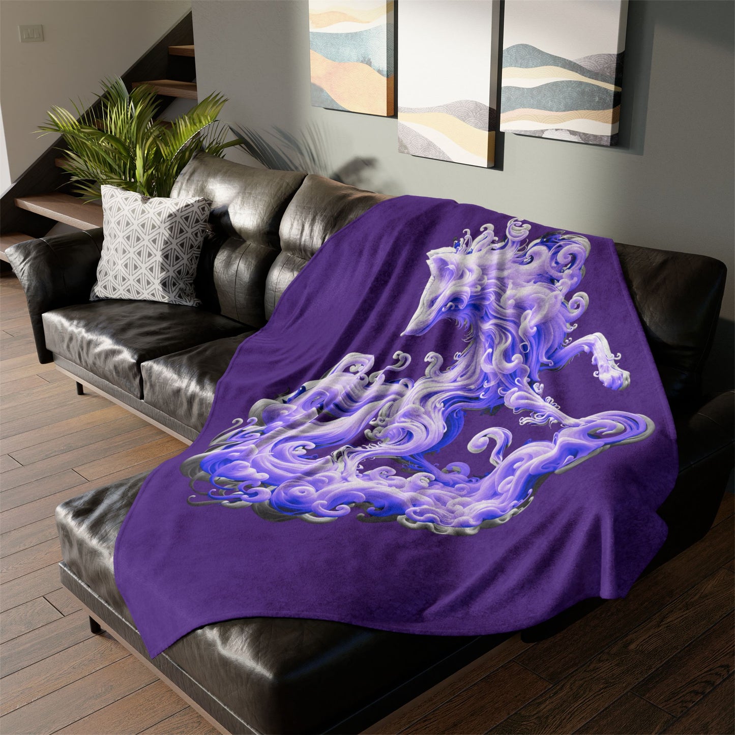 Mystical fox blanket, Swirling smoke design Ethereal animal decor, Cozy magical blanket, Soft Polyester Blanket, Night sky and stars blanket Forest spirit decor, Abstract animal artwork.