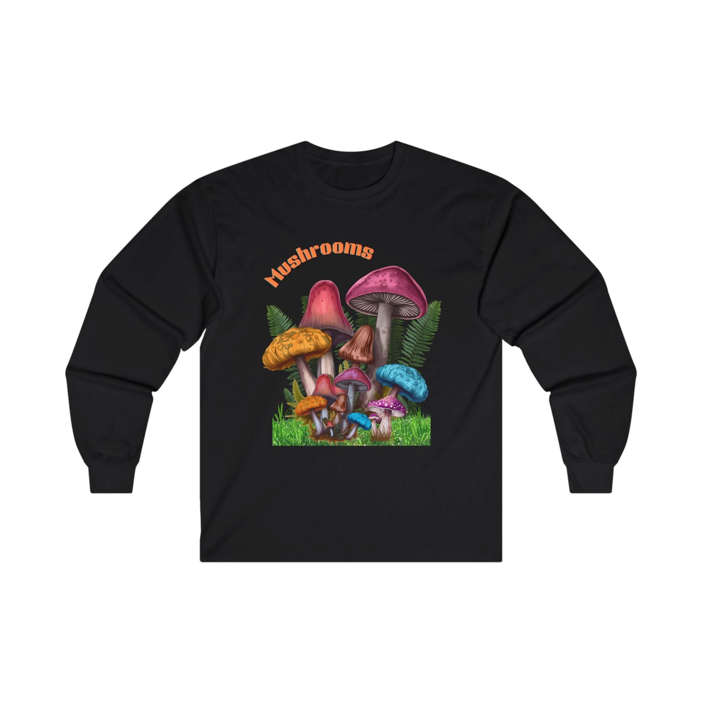 70s Trippy Mushroom Long-Sleeve, Psychedelic Mushroom Shirt, Retro Mushroom Graphic Tee, Colorful Hippie Long-Sleeve T-shirt, Gift for mushroom lovers.