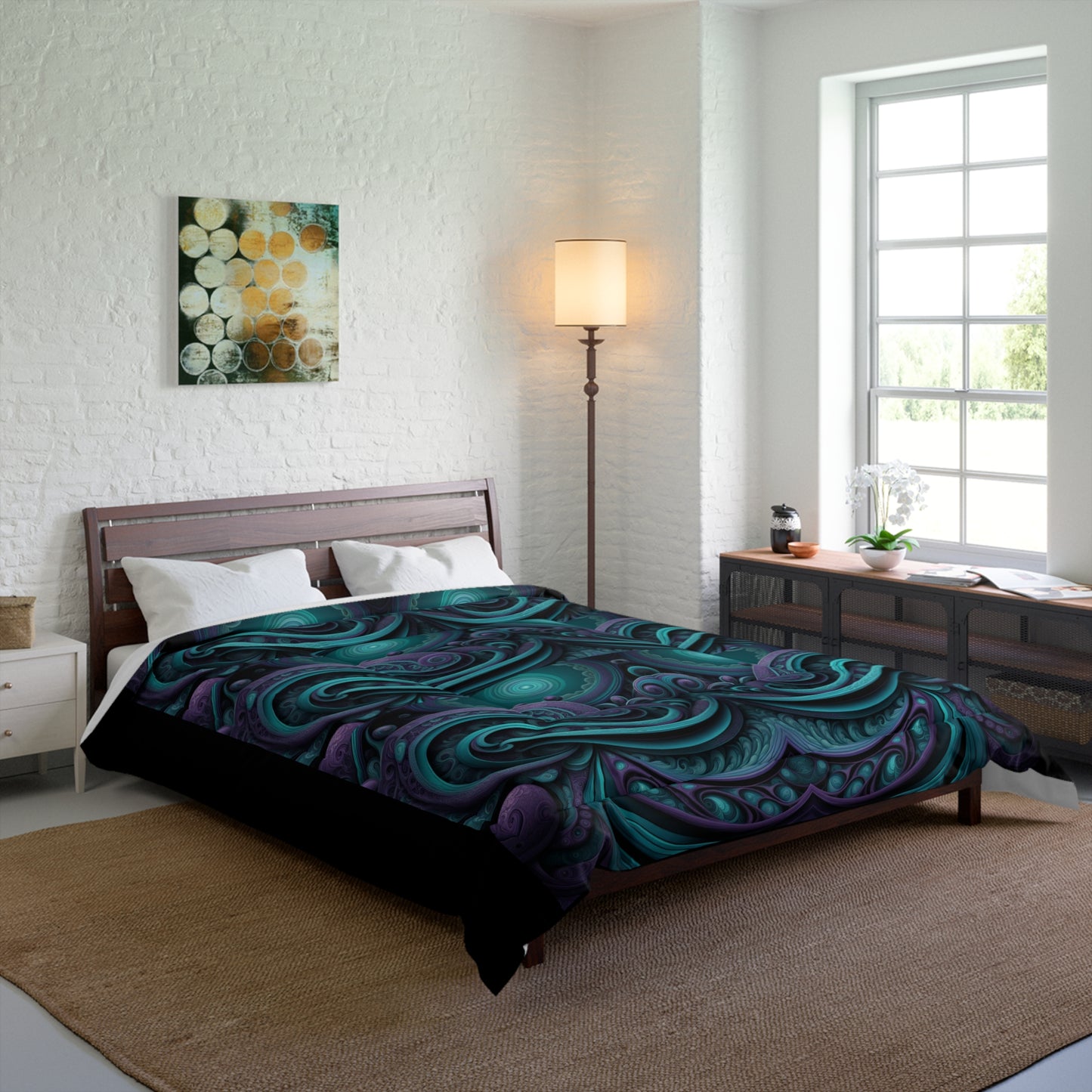 Teal and Purple Comforter Paisley Microfiber Comforter Elegant Paisley Bedding Teal and Purple Bedspread Paisley Pattern Comforter, Queen Comforter, King comforter.