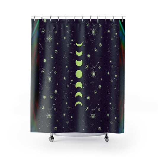 Dark Rainbow Shower Curtain, Moon Phases Bathroom Decor, Star Signs Shower Curtain, Astrology-Inspired Bathroom Accessories, Bridal Shower Gift.