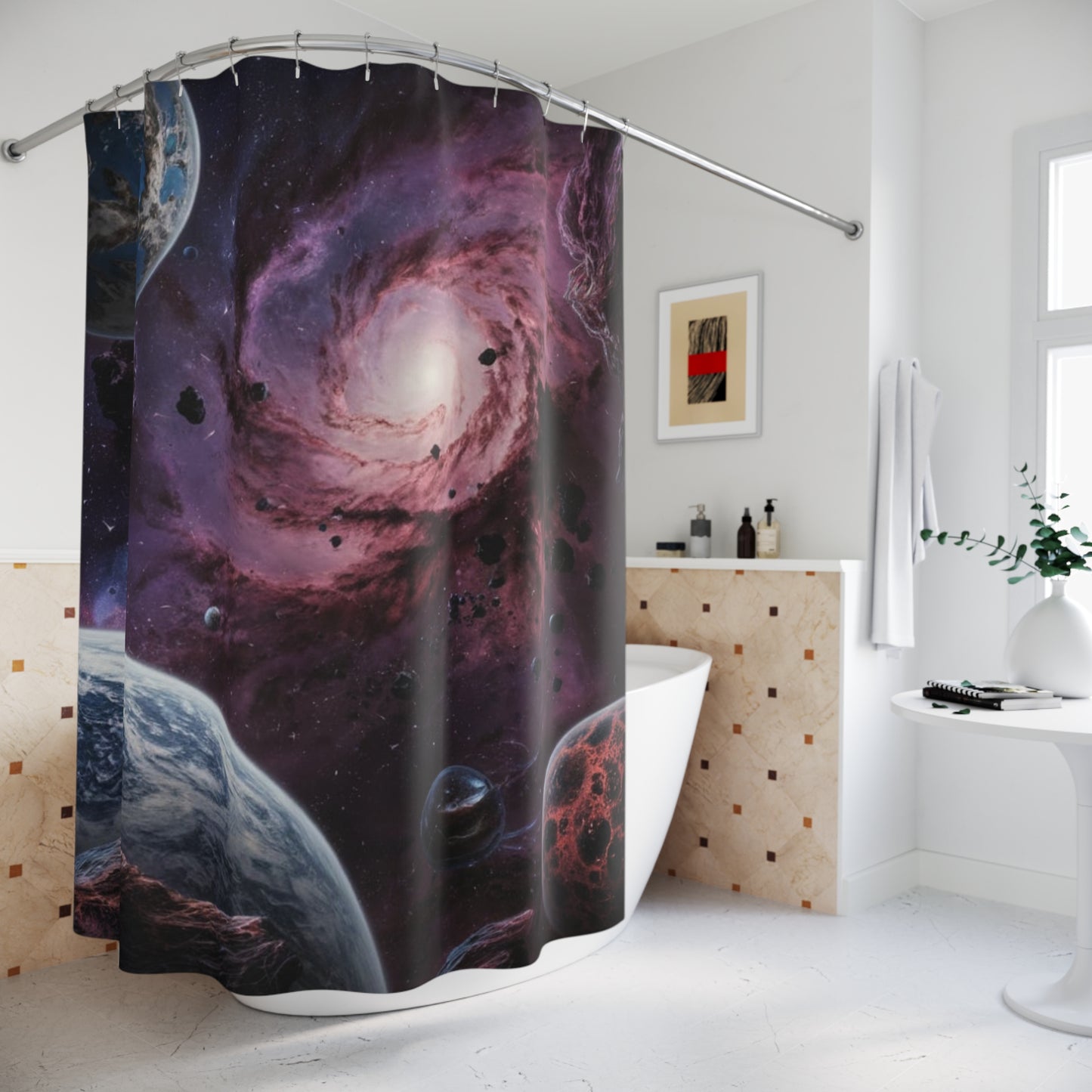 Galaxy Shower Curtain, Planets Bathroom Decor, Outer Space Shower Curtain, Cosmic Bathroom Curtain, Universe Themed Shower Curtain, Shower Curtains