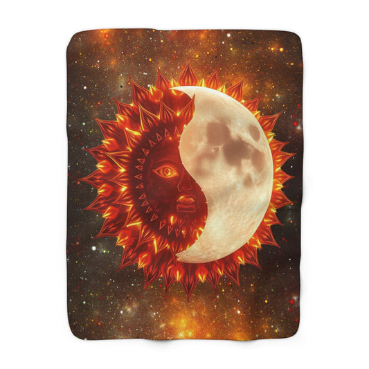 Sun and Moon Blanket, Sherpa Fleece Blanket, Sun and Moon Lovers Gift, Outerspace lovers Housewarming Gift, Birthday Gift, Eclipse Blanket.