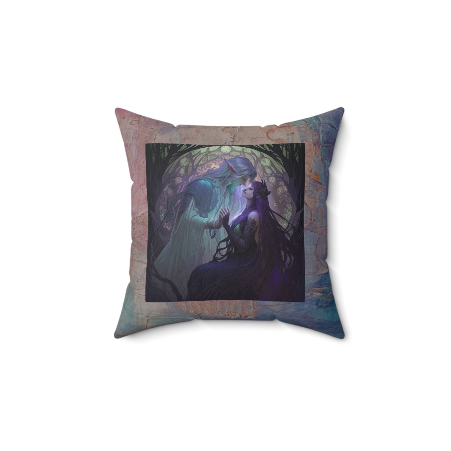 Elves in Love Pillow, Faux Suede Square Pillow, Marble Swirl Pillow, Fantasy-Themed Pillow Romantic, Elves Pillow, Marble Design Throw Pillow, Fantasy Home Decor.