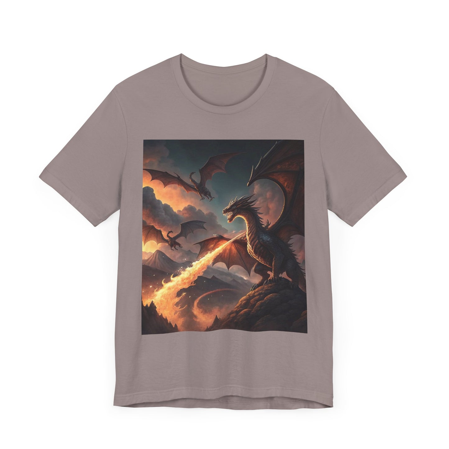 Dragon Graphic T-Shirt, Fire-Breathing Dragon Tee, Fantasy Dragon Shirt Smoky Background, Dragon T-Shirt, Mythical Creature Apparel.