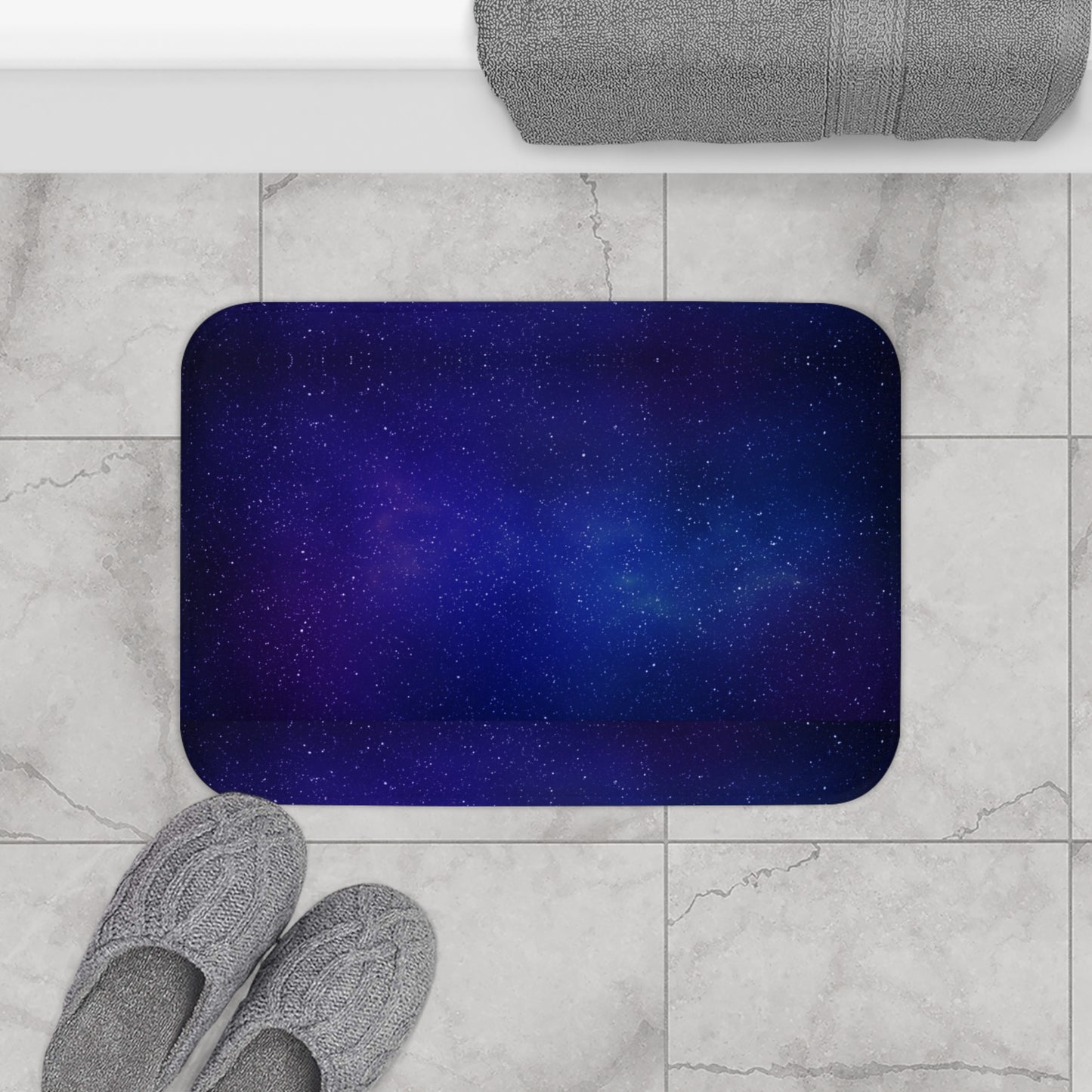 Blue Galaxy Bathmat, Night Sky Bathroom Rug, Celestial Bathroom Decor, Space-Themed Bathmat, Starry Sky Galaxy Mat, Housewarming Gift.