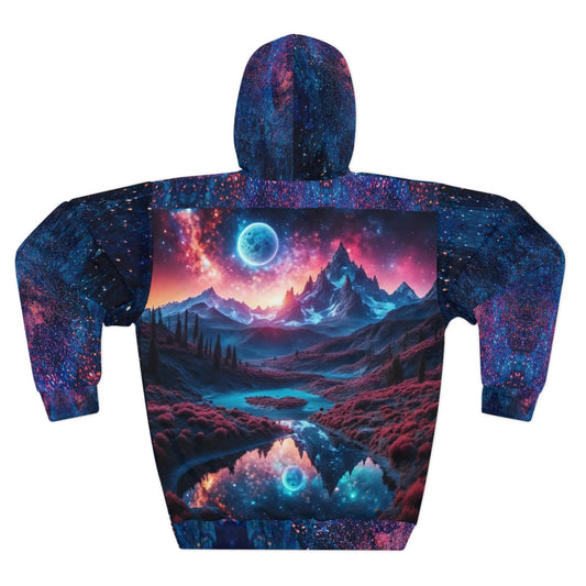 Galaxy Hoodie, Moon Lovers Hoodie, Outerspace Hoodie, warm Hoodie, All over print Hoodie, Mountains Hoodie Outdoor Adventure Hoodie, Unisex Pullover Hoodie (AOP)