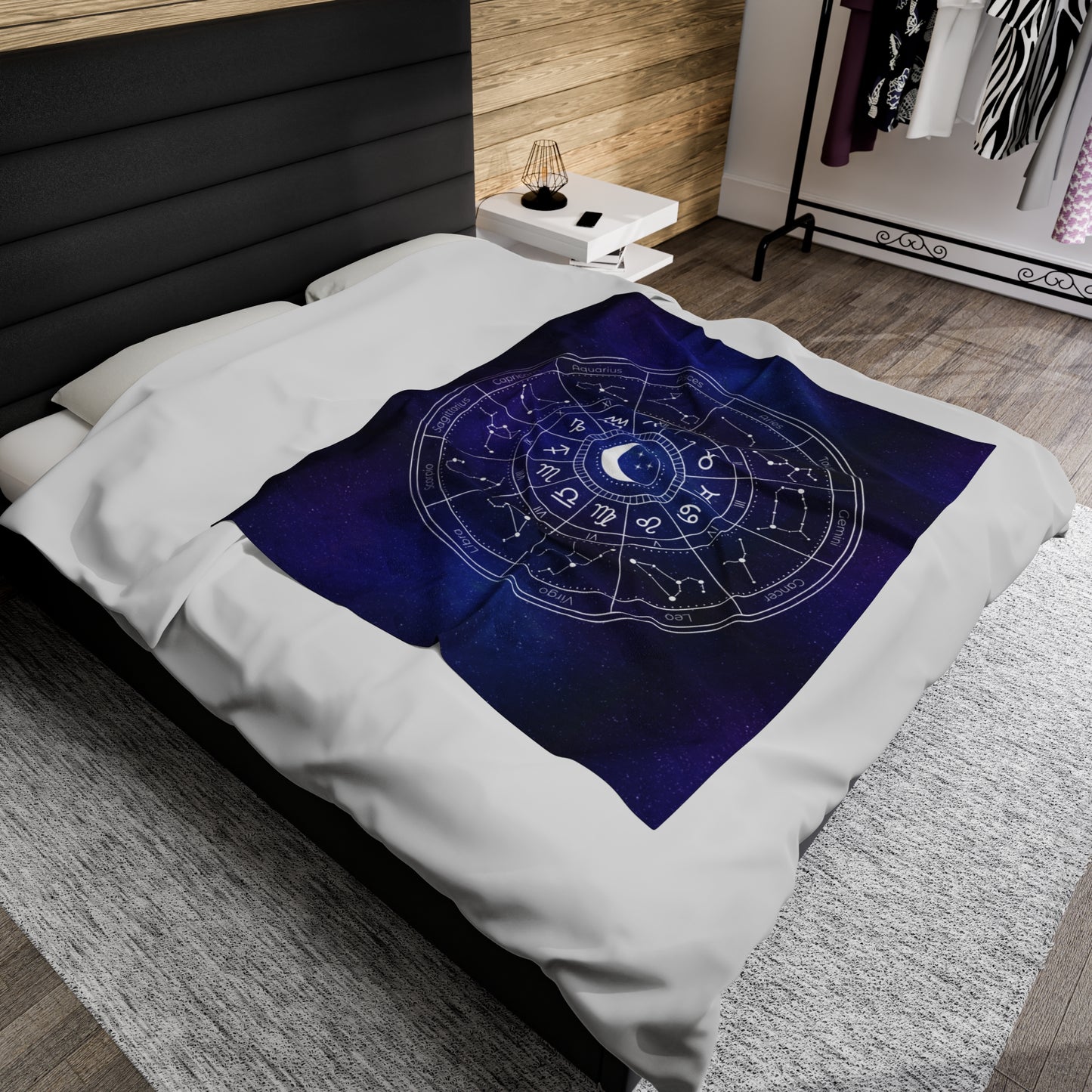 Star Signs Plush Blanket, Blue Galaxy Zodiac Throw Blanket, Velveteen Astrology Blanket, Zodiac Birth Chart Blanket. Birthday zodiac blanket gift.