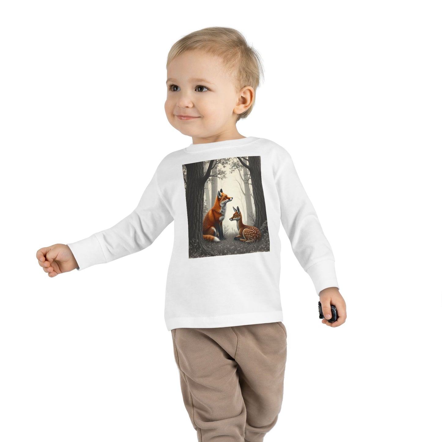 Fox and Baby Deer and Fox Long-Sleeved, Shirt Woodland Animal Shirt for Kids Unisex, Kids Nature-Themed Shirt, Forest Animal Clothing for Kids, Boys and Girls Long Sleeve Top, Toddler Long Sleeve,