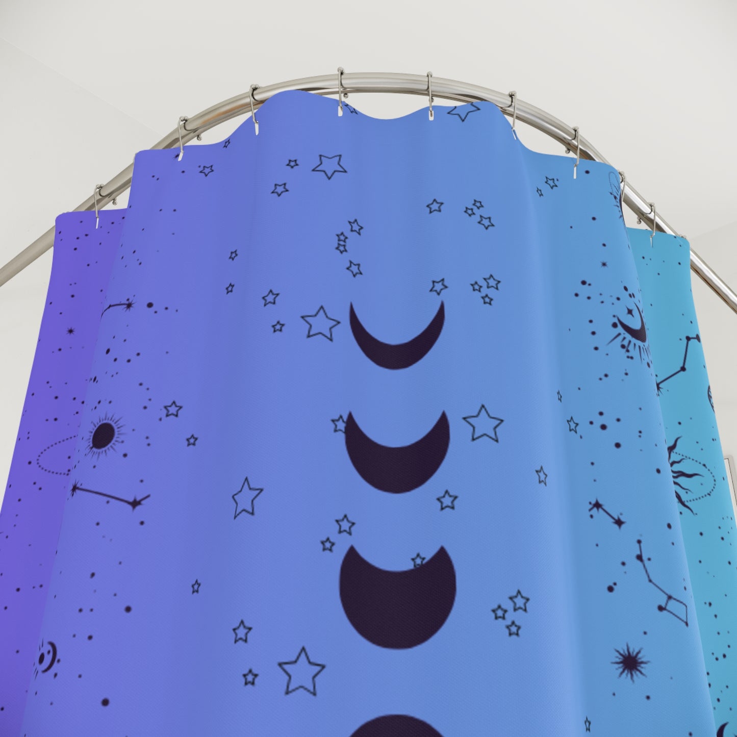 Purple and Aqua Shower Curtain, Moon Phases Bathroom Decor, Star Signs Shower Curtain, Astrology-Themed Bathroom Accessories,