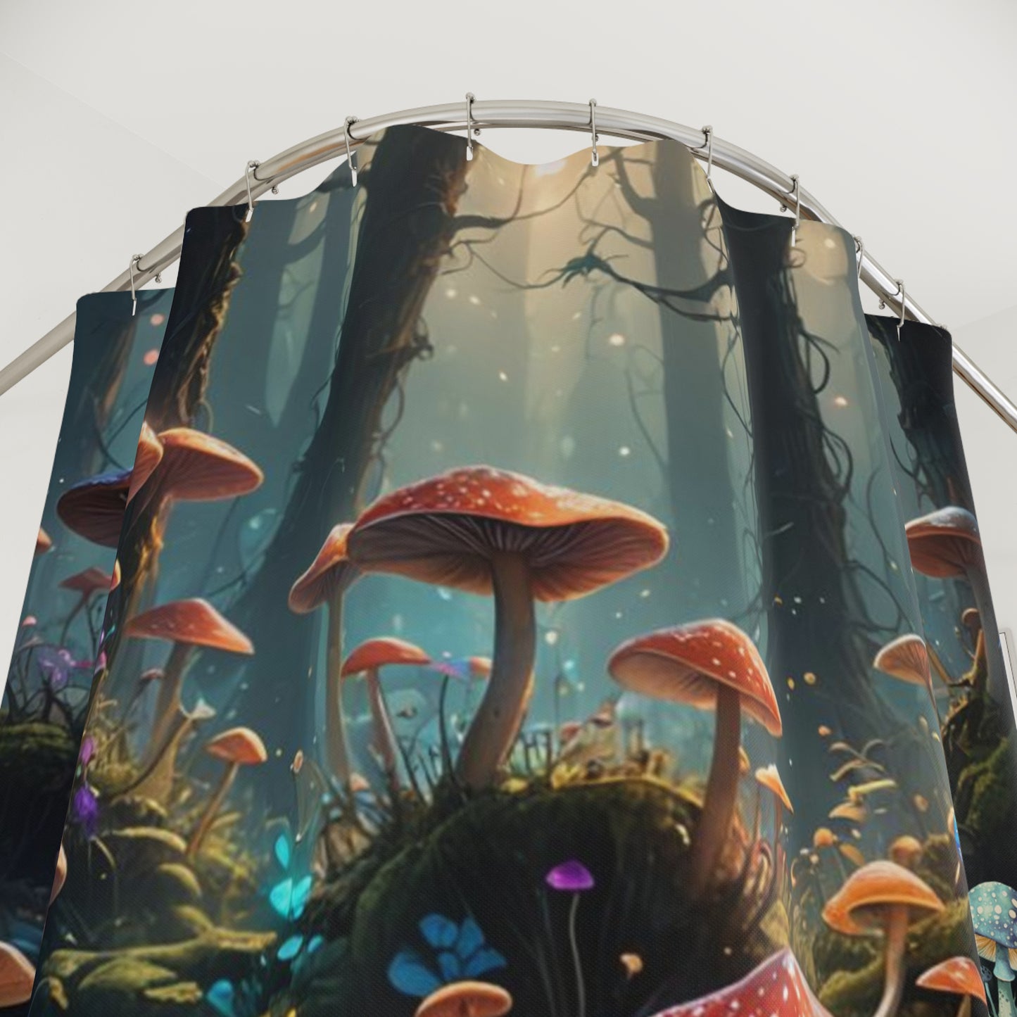 Land of Mushrooms Shower Curtain, Whimsical Bathroom Decor, Mushroom Forest Shower Curtain, Enchanted Bathroom Accessories, Mushroom lovers.