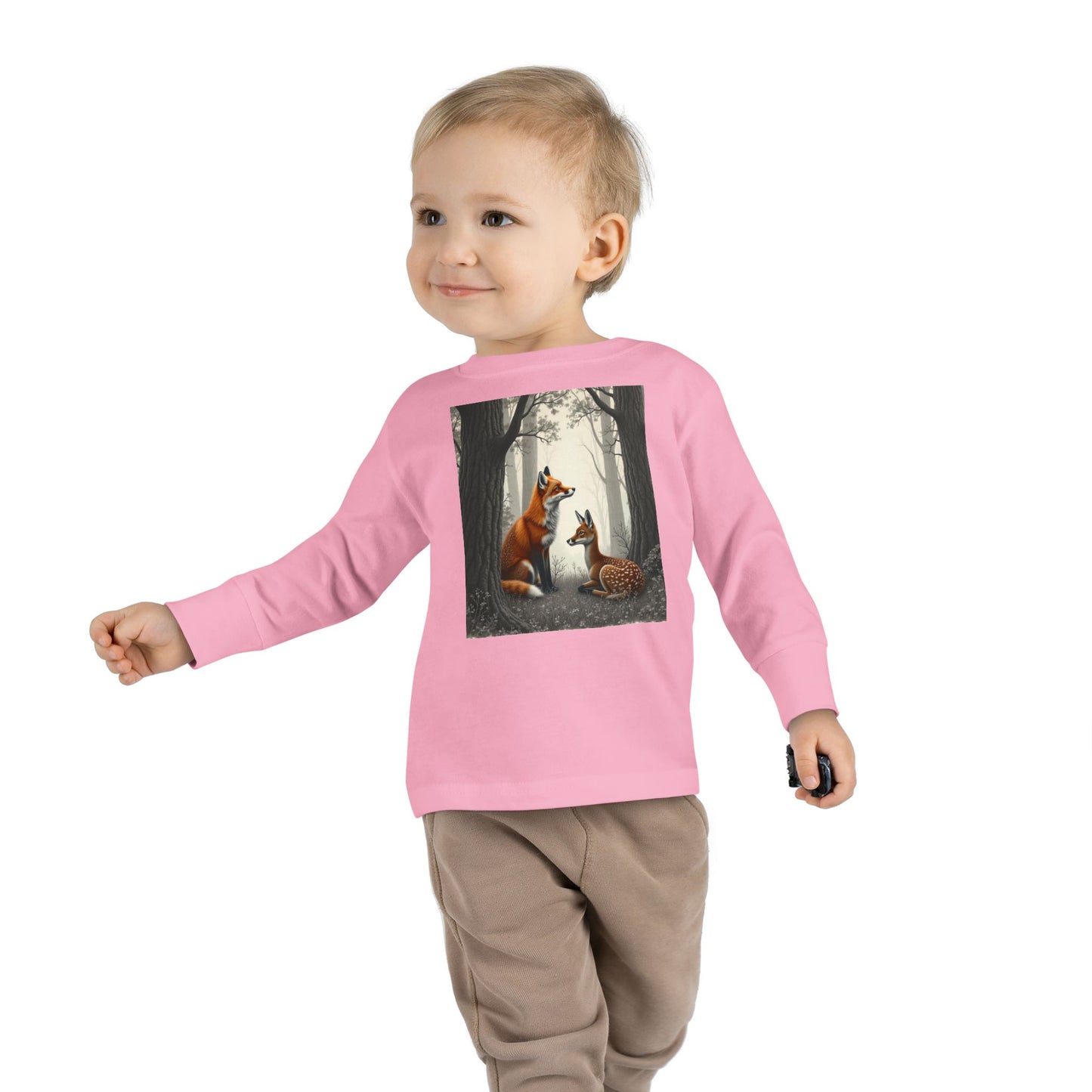 Fox and Baby Deer and Fox Long-Sleeved, Shirt Woodland Animal Shirt for Kids Unisex, Kids Nature-Themed Shirt, Forest Animal Clothing for Kids, Boys and Girls Long Sleeve Top, Toddler Long Sleeve,