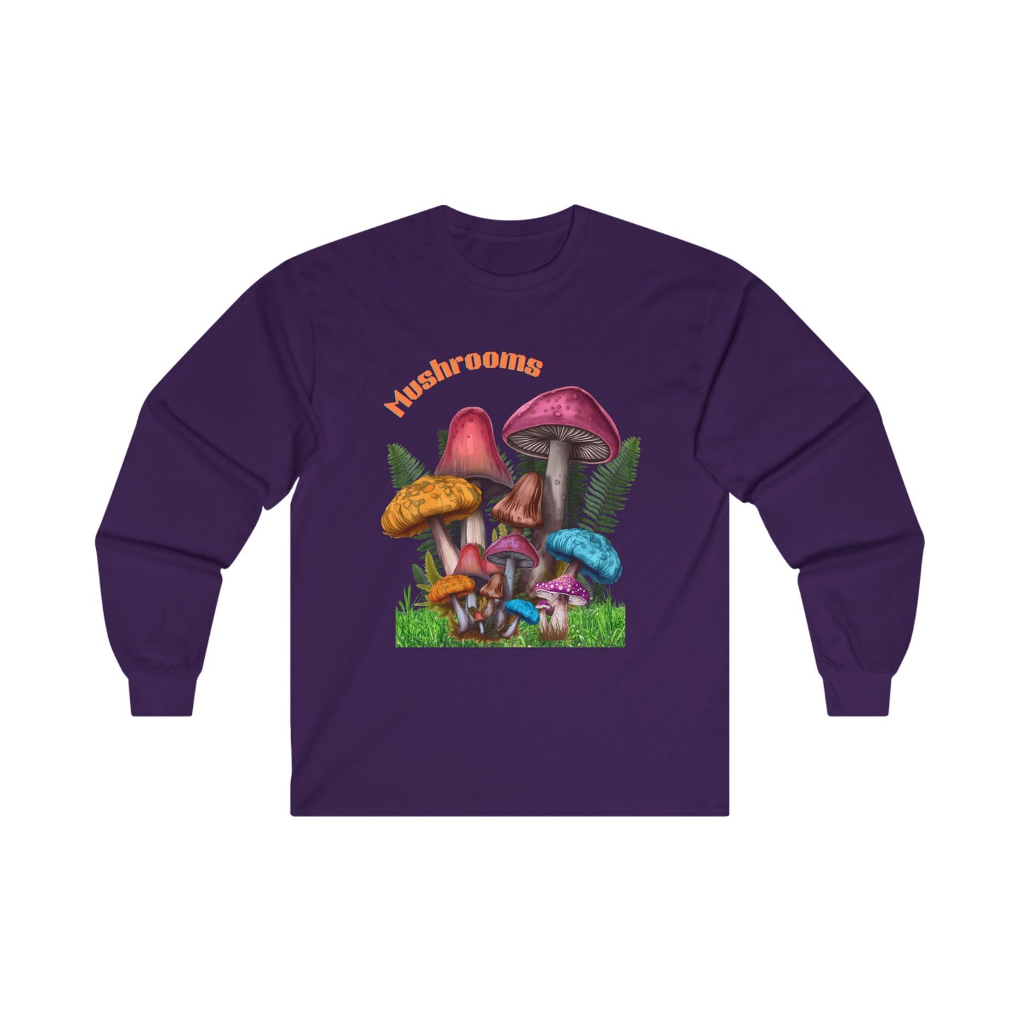 70s Trippy Mushroom Long-Sleeve, Psychedelic Mushroom Shirt, Retro Mushroom Graphic Tee, Colorful Hippie Long-Sleeve T-shirt, Gift for mushroom lovers.