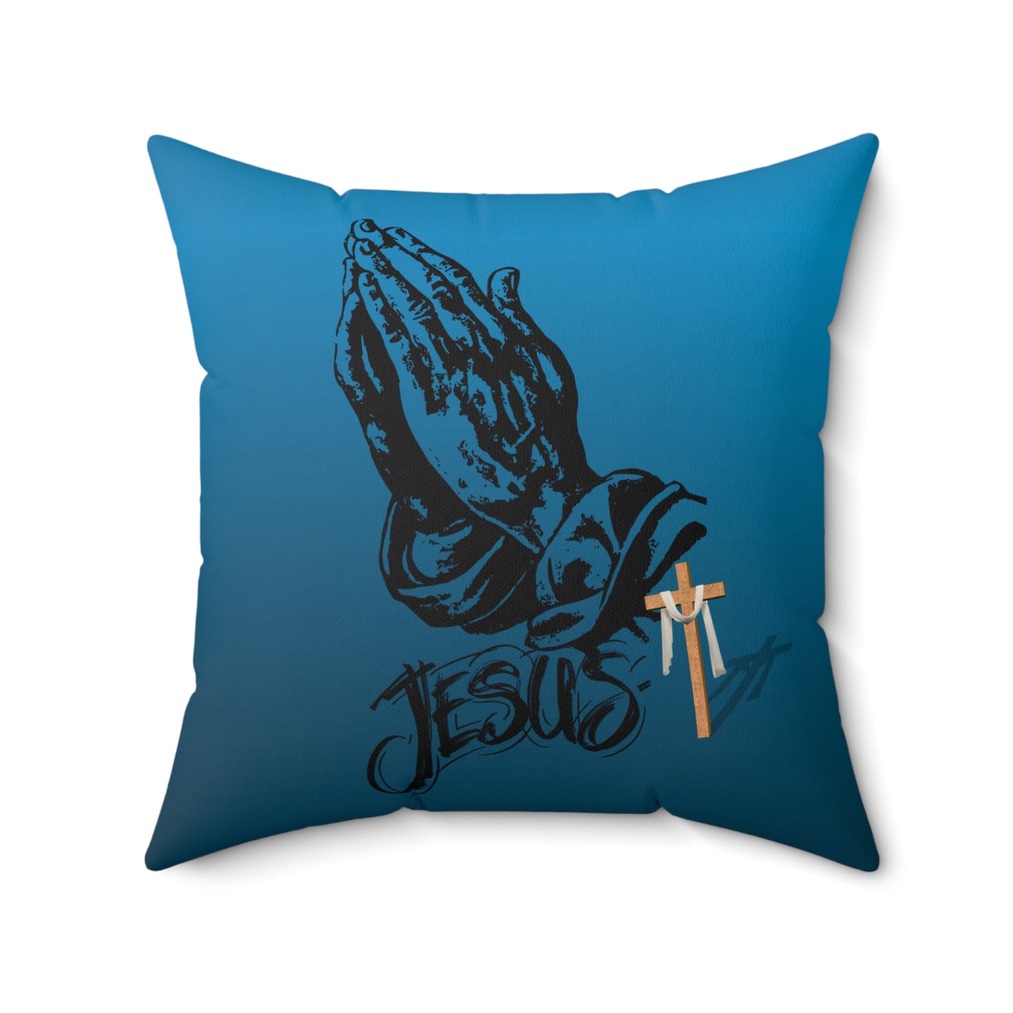 Prayer Hands Pillow, Spiritual Pillows, Praying Hands Pillow Christmas Gift, Religious Housewarming Gift, Blue faded into Black pillow, Prayer Hands Pillow Gift, Spun Polyester Square Pillow.