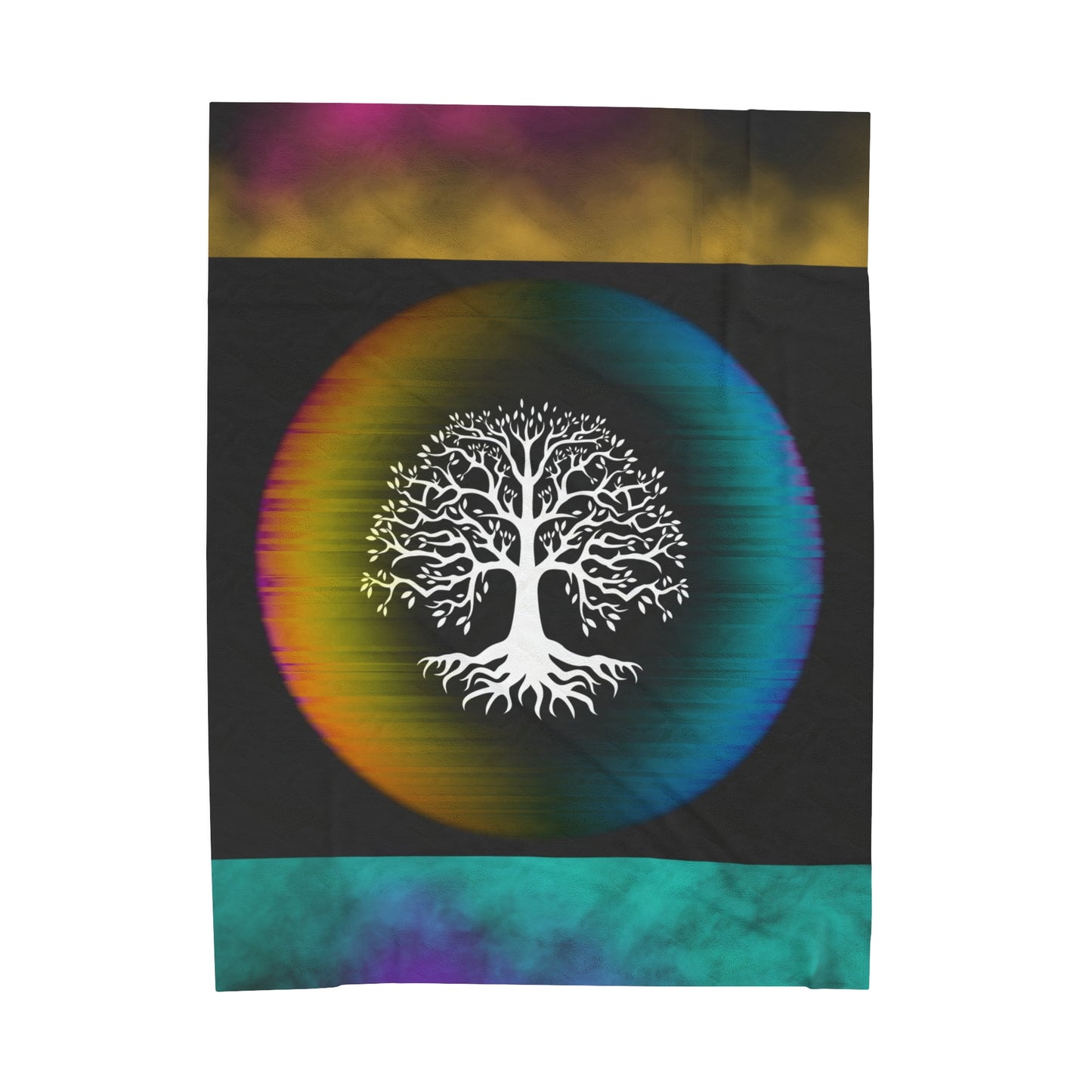 Tree of Life Plush Blanket, Rainbow Circle Velveteen Throw, Spiritual Home Decor Blanket, Cozy and Soft Symbolic Blanket, Nature-Inspired Velveteen Blanket.