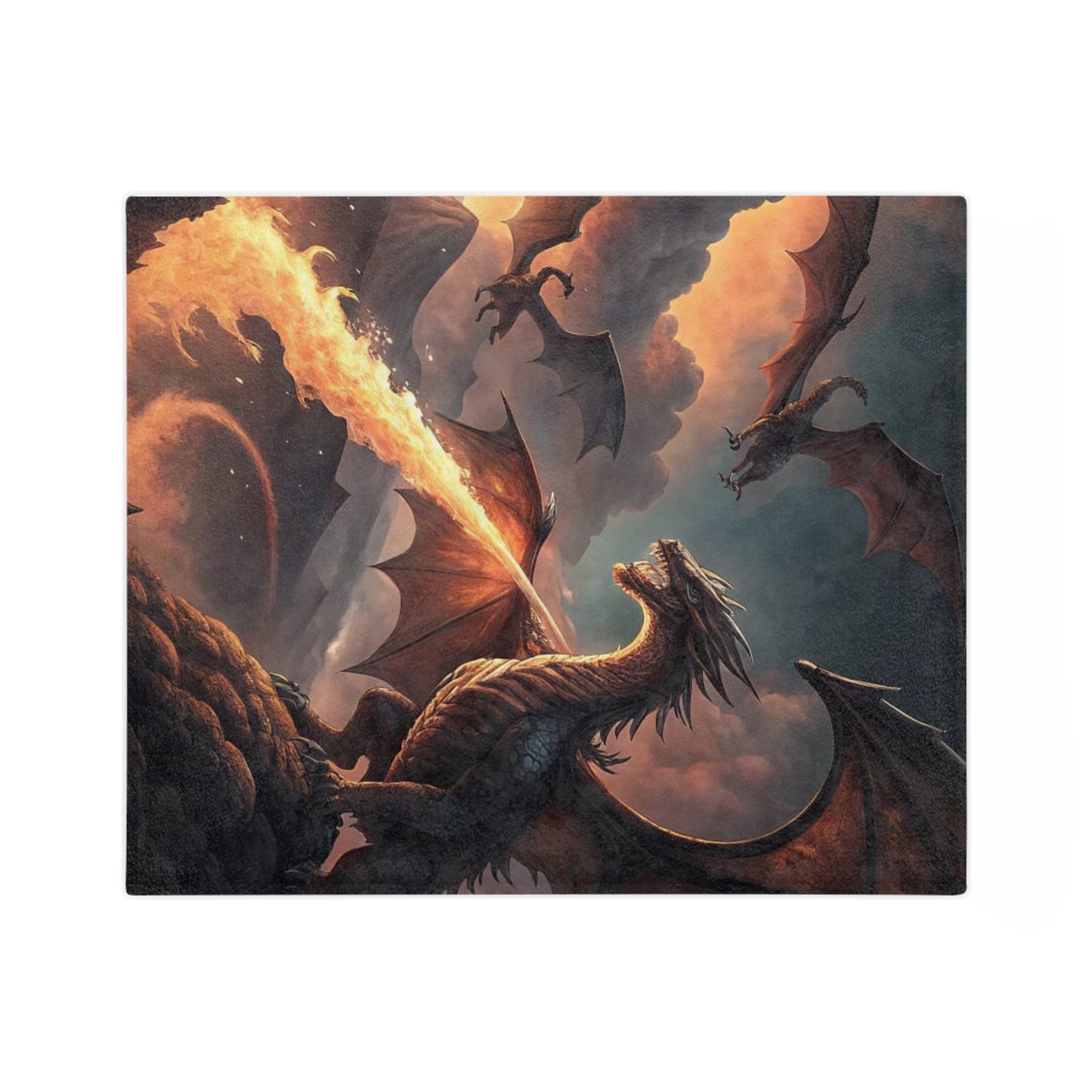 Dragon Blanket, Velveteen Dragon Throw Fantasy-Themed Blanket, Soft Microfiber Dragon Throw, Mythical Creature Home Décor, Fire-Breathing Dragon Blanket.