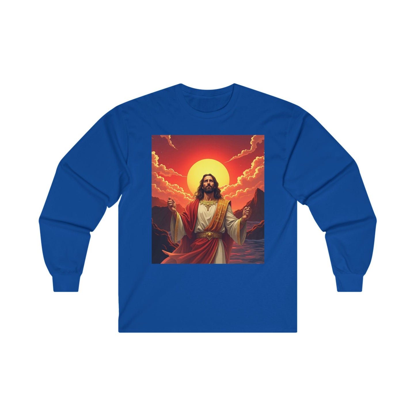 Jesus Sunrise long sleeved, Long Sleeved Christian Apparel Jesus, Shirt Small to 5XL, Religious T-Shirts, Faith Clothing Inspirational Christian, Tee Cotton Long Sleeve Tee