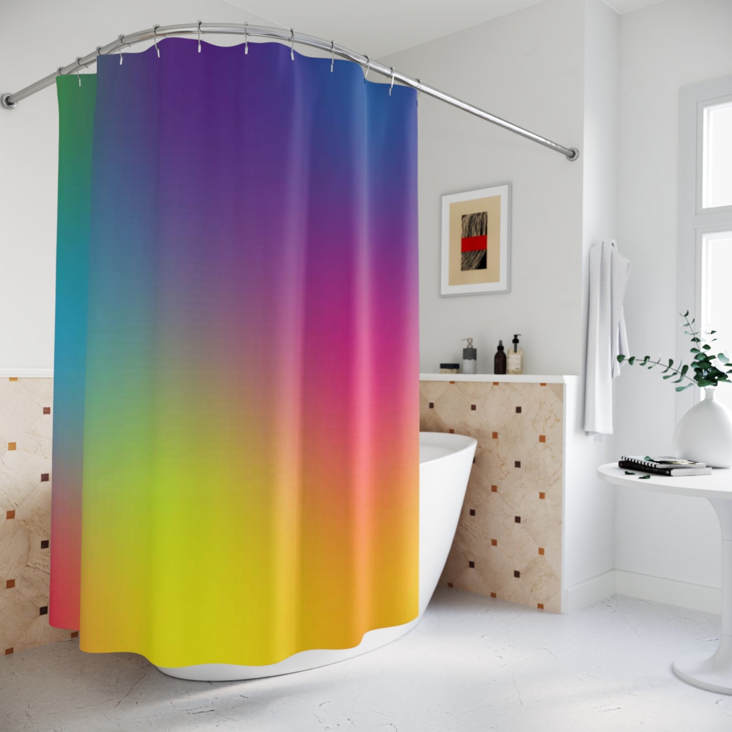 Dark Rainbow Shower Curtain, Colorful Yet Sophisticated Curtain, Great Housewarming Gift, Rainbow bath Decor, Rainbow-Inspired Shower Curtain.