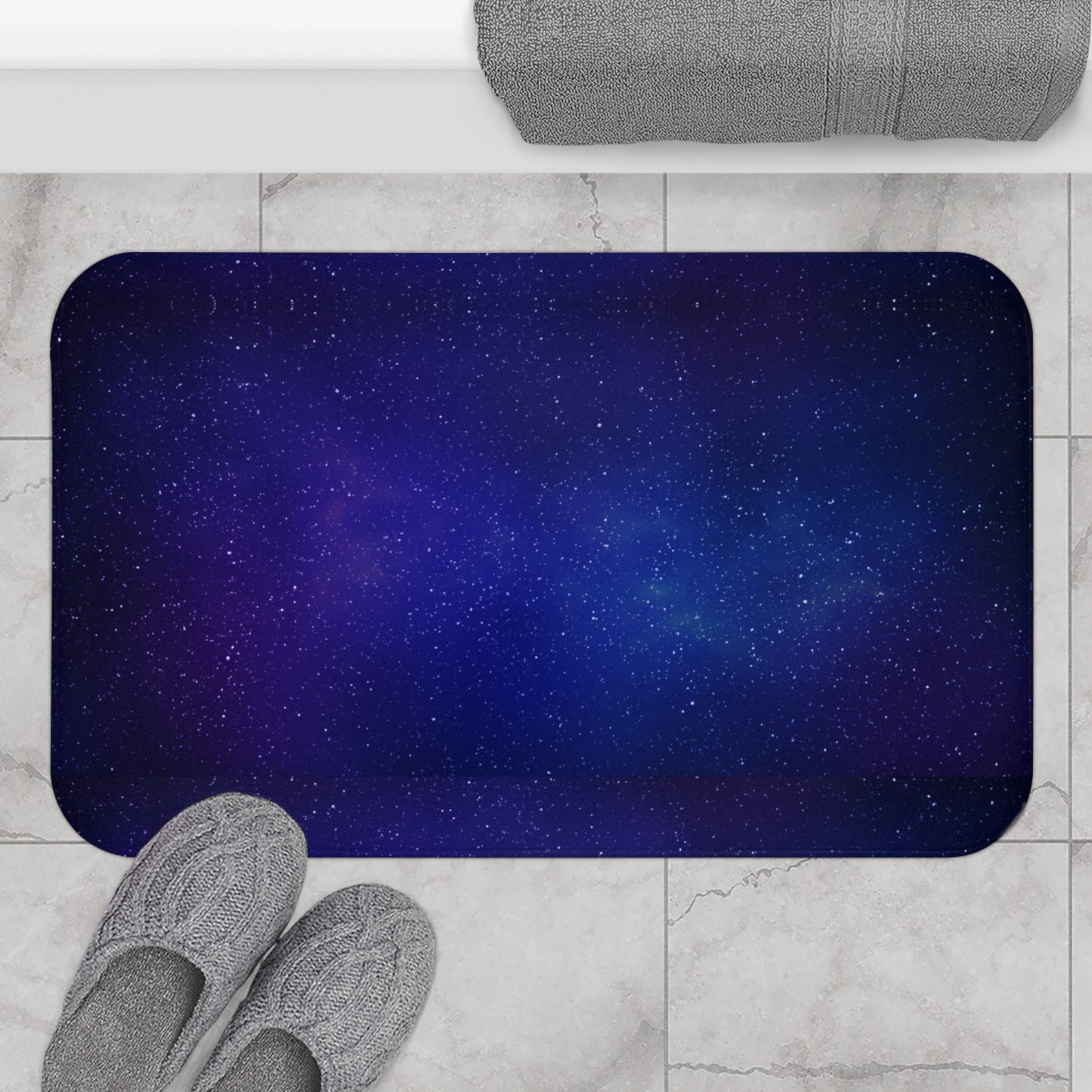 Blue Galaxy Bathmat, Night Sky Bathroom Rug, Celestial Bathroom Decor, Space-Themed Bathmat, Starry Sky Galaxy Mat, Housewarming Gift.