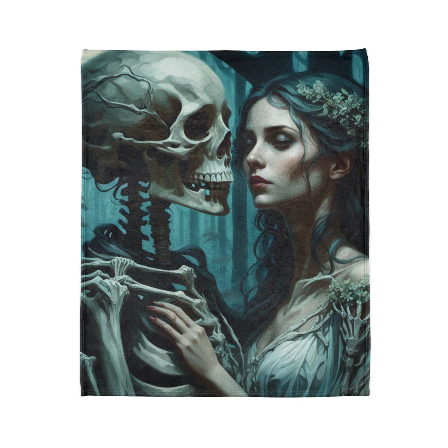 Gothic Love Skull Blanket, Romantic Skull and Lady Throw Blanket, Soft Polyester Gothic Decor, Skull Couple Embrace Blanket, Cozy Gothic Romance Bedding