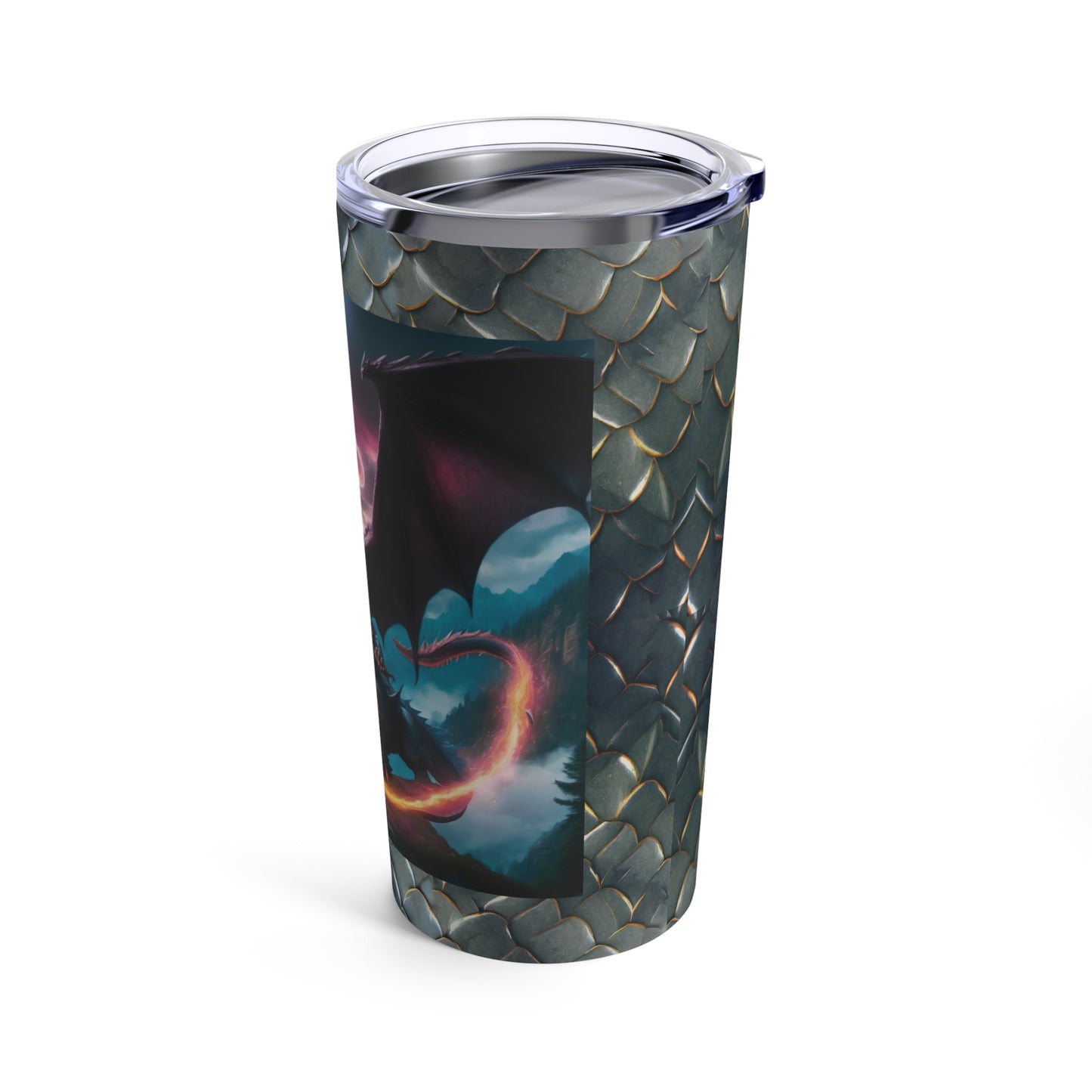 Dragon Tumbler 20oz, Fire Breathing Dragon Drinking Tumbler, Coffee Drinking Tumbler, Cold Drinking Tumbler, Dragon Lovers gift, Gift for Dad. Dragon Scales Background.