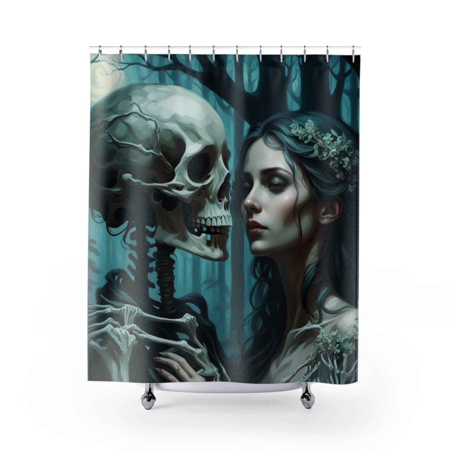 Gothic Love Skull Shower Curtain, Romantic Skull and Lady Bathroom Decor, Gothic Skeleton Shower Curtain, Artistic Skull Couple Embrace Curtain