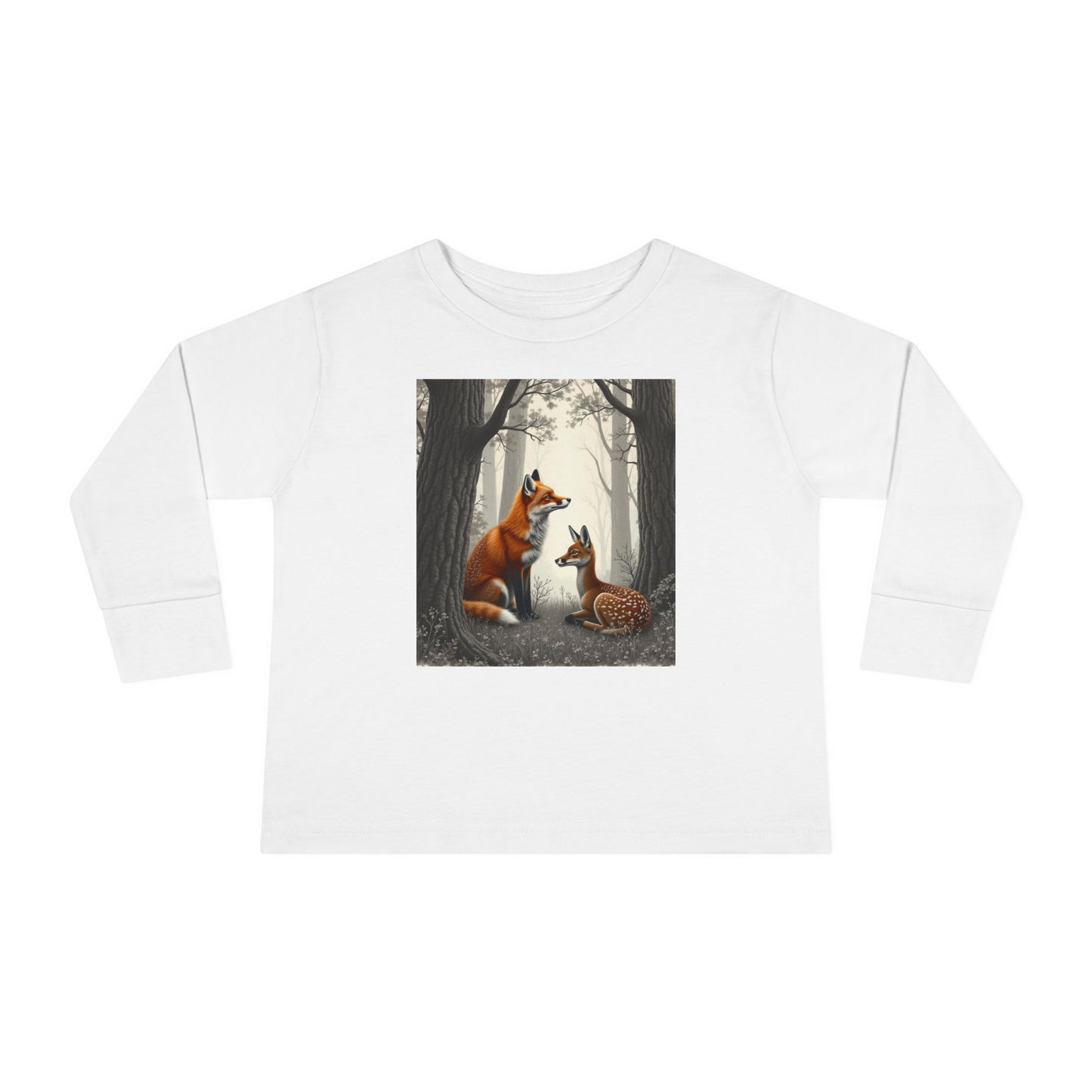 Fox and Baby Deer and Fox Long-Sleeved, Shirt Woodland Animal Shirt for Kids Unisex, Kids Nature-Themed Shirt, Forest Animal Clothing for Kids, Boys and Girls Long Sleeve Top, Toddler Long Sleeve,