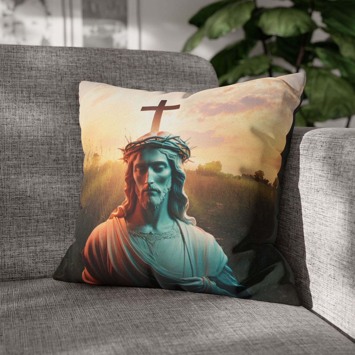 Jesus Square Pillow, Christian Home Decor, Faith-Inspired Pillow, Religious Decor Pillow, Holy Birthday Gift, Jesus Holy Gift, Christmas Gift, Square Pillowcase