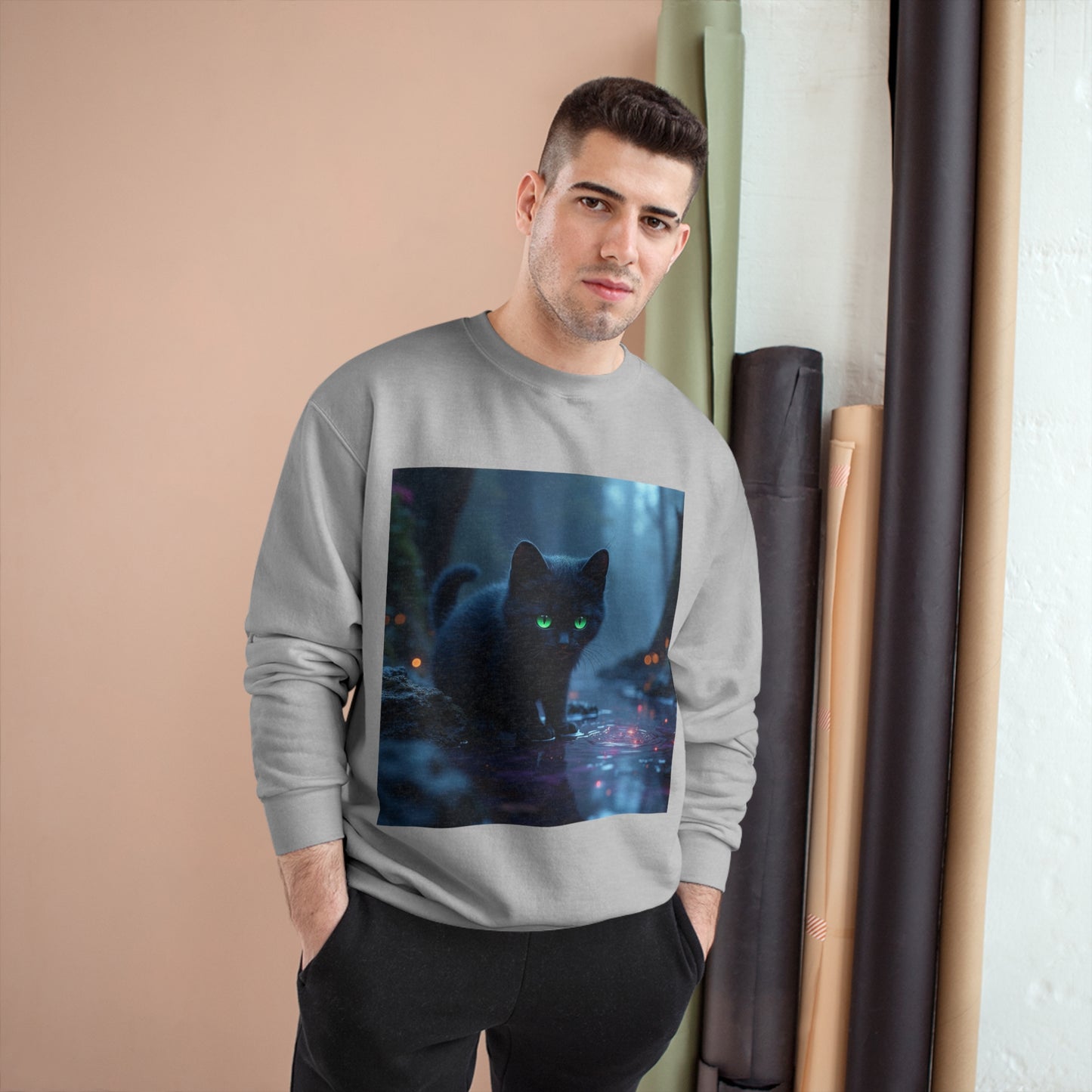 #BlackCatSweatshirt, #CatApparel, #BlackCatMagic, #CatFashion, #MysticalKitty, #FelineFashion, #BlackCatDesign, #WitchyVibes, #CatLoverStyle, #EnchantedCat, Champion Sweatshirt